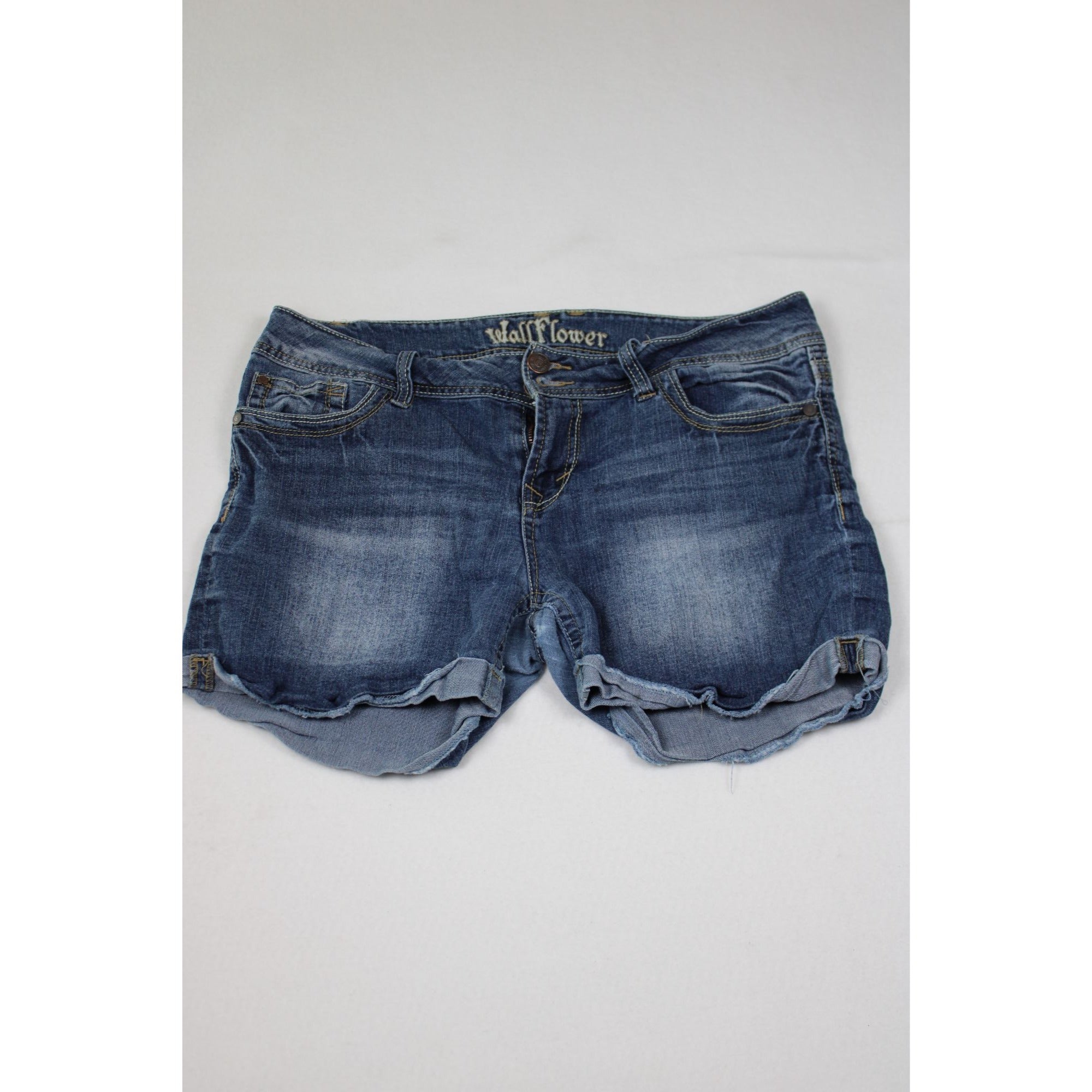 Wallflower Womens Distressed Denim Shorts With Rolled Cuffs Size 17
