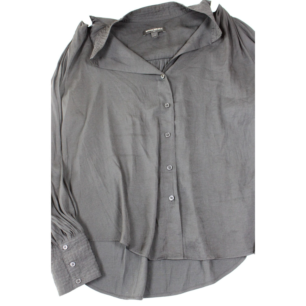 Banana Republic Womens Gray Button-Down Shirt With Pleated Sleeves Size M Soft Lightweight Fabric Casual Chic Style