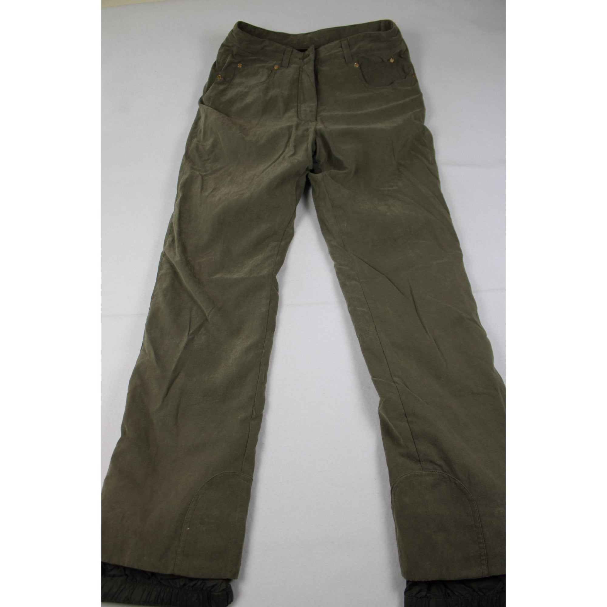 Vintage Obermeyer 1947 Resort Ski Pants | Olive Suede-Finish | Ladies Size 8 | Gold Hardware