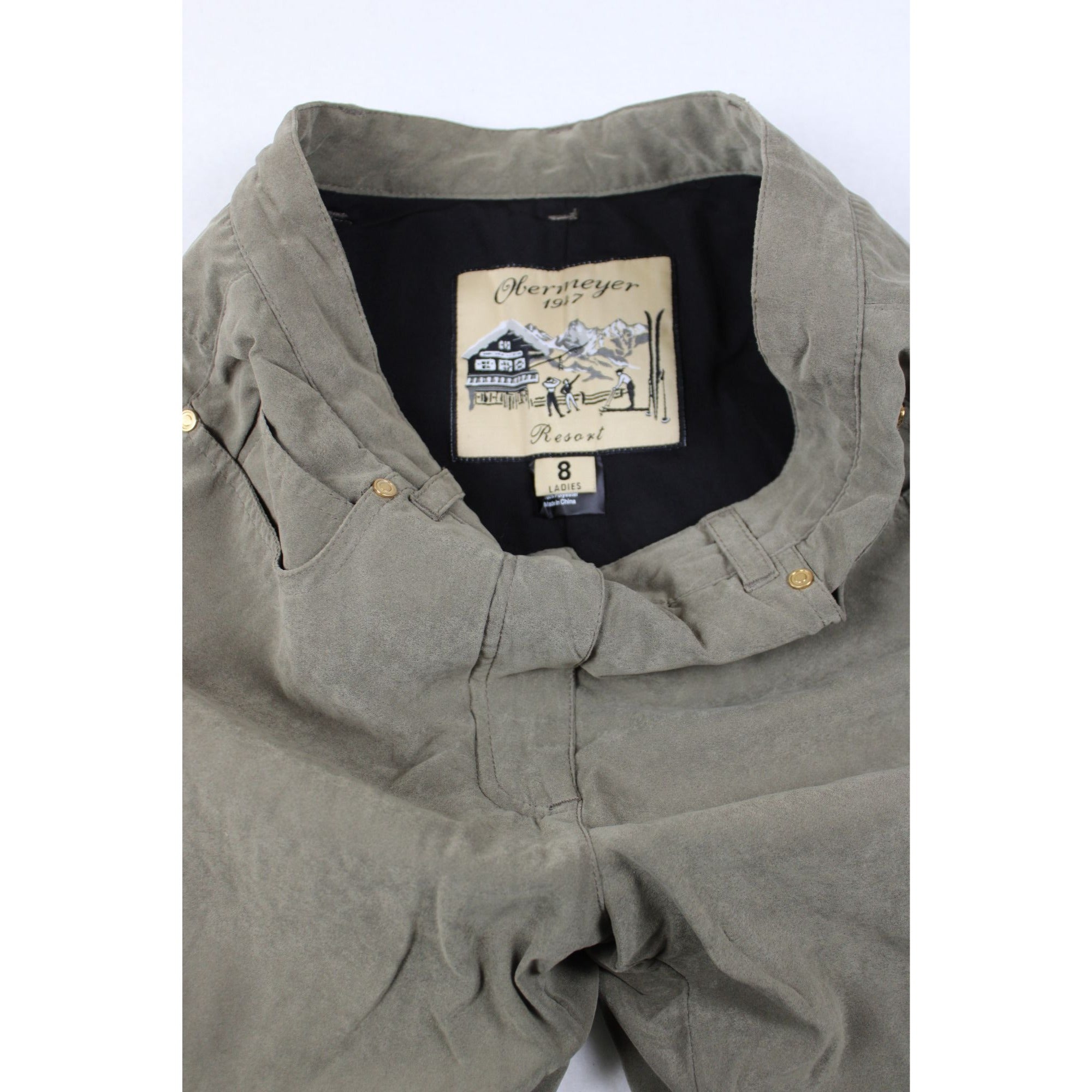 Vintage Obermeyer 1947 Resort Ski Pants | Olive Suede-Finish | Ladies Size 8 | Gold Hardware