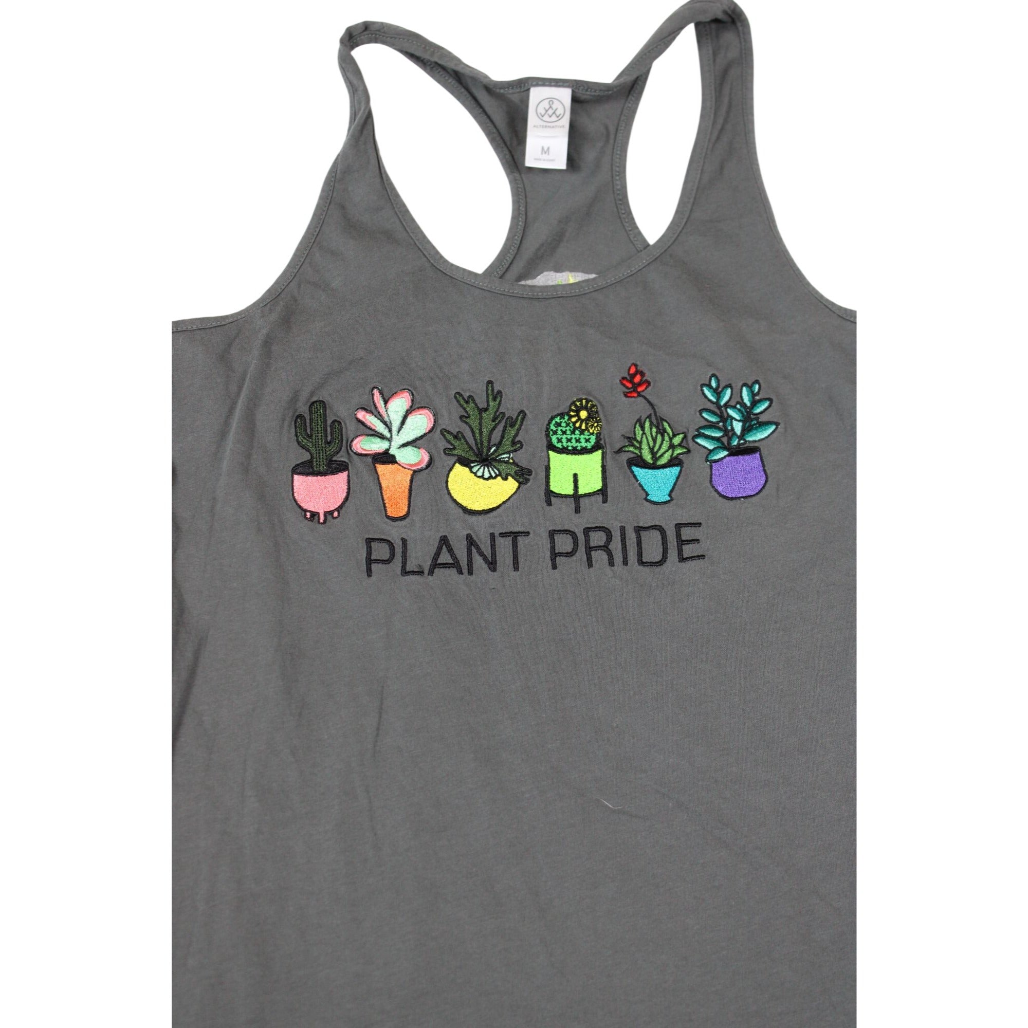 Plant Pride Womens Racerback Tank Top Gray Medium