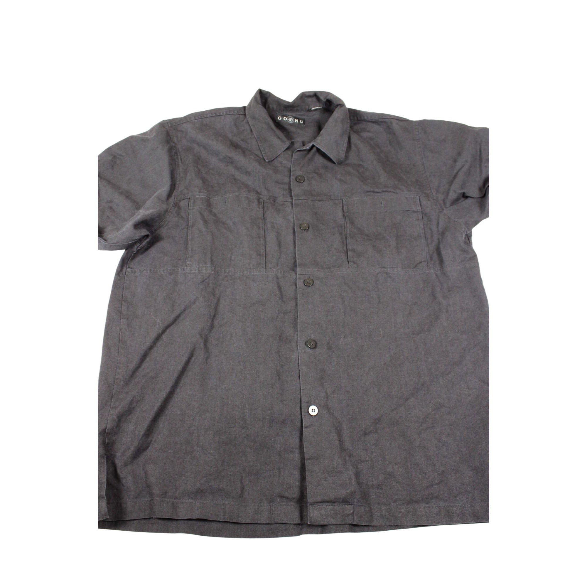 Gochu Mens Charcoal Gray Button-Up Short Sleeve Shirt Size XL