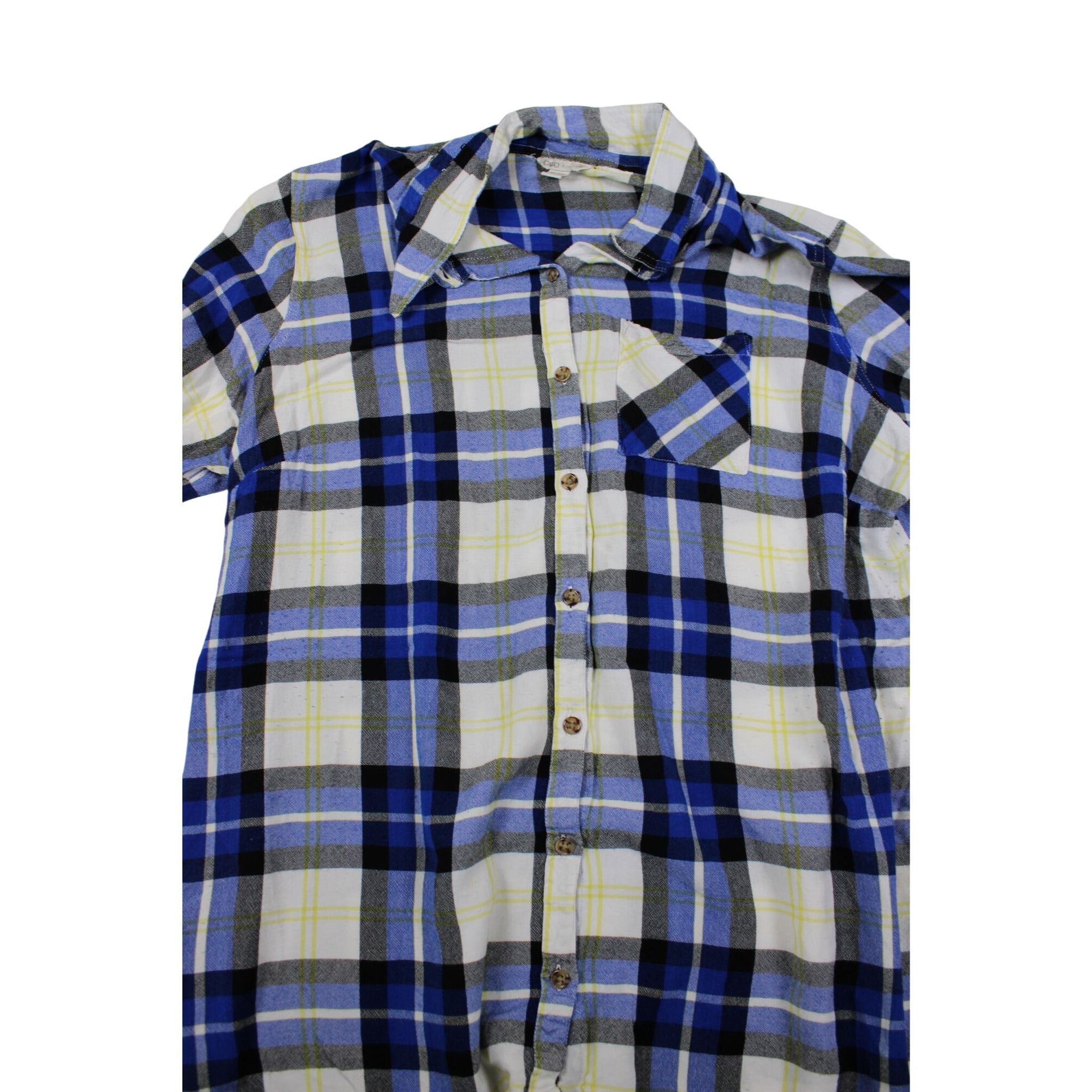 Cato Womens Plus Size Plaid Button-Up Shirt 18/20W Blue White Black Long Sleeve