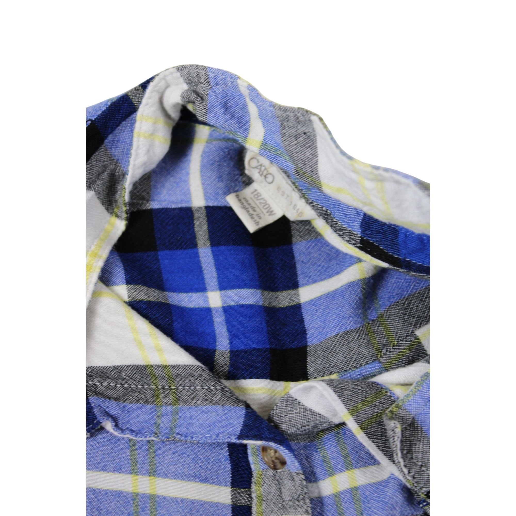Cato Womens Plus Size Plaid Button-Up Shirt 18/20W Blue White Black Long Sleeve