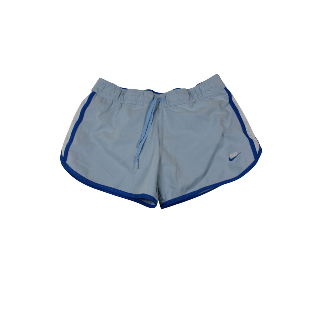 Nike Womens Light Blue Running Shorts With Blue Trim Elastic Waist And Drawstring Size M
