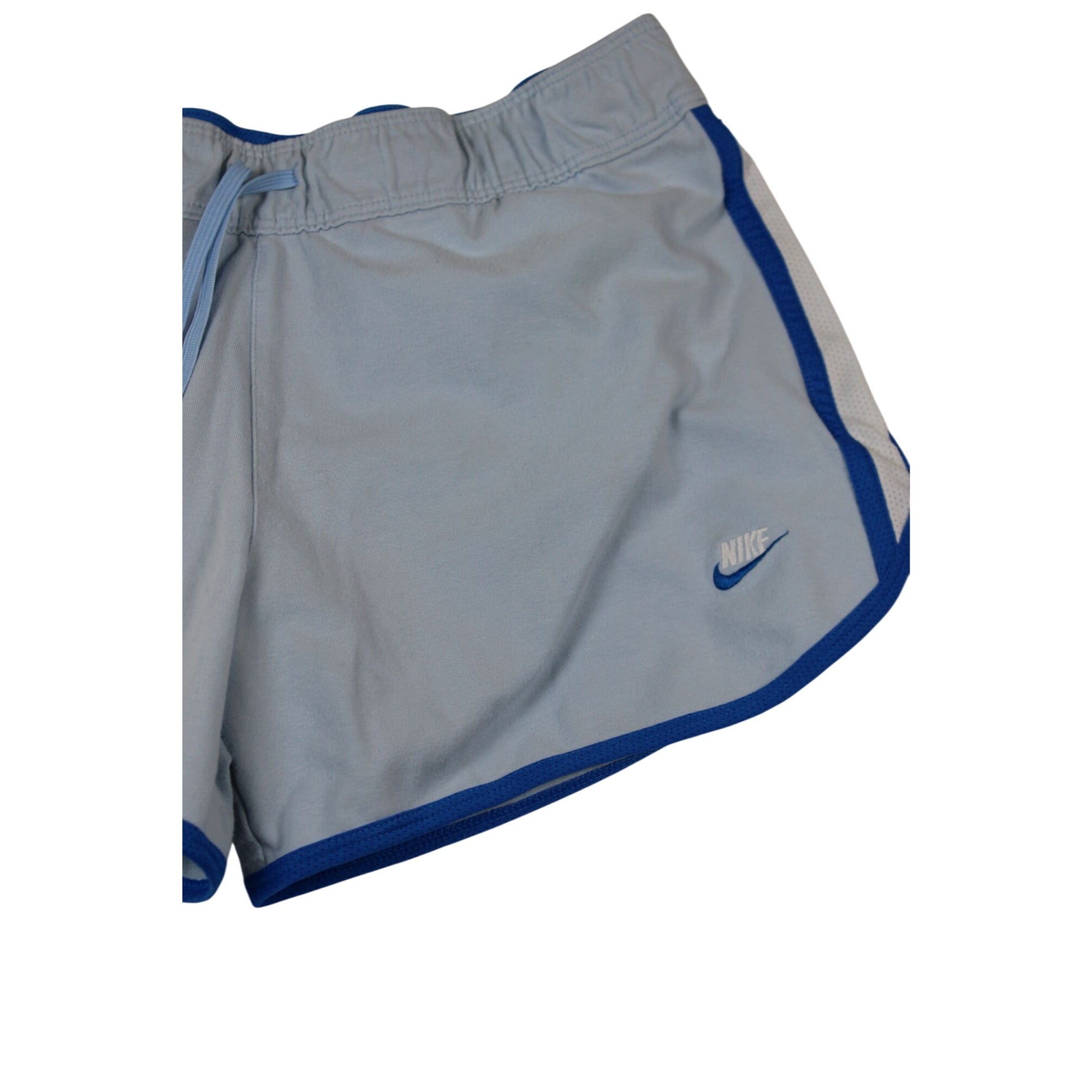Nike Womens Light Blue Running Shorts With Blue Trim Elastic Waist And Drawstring Size M
