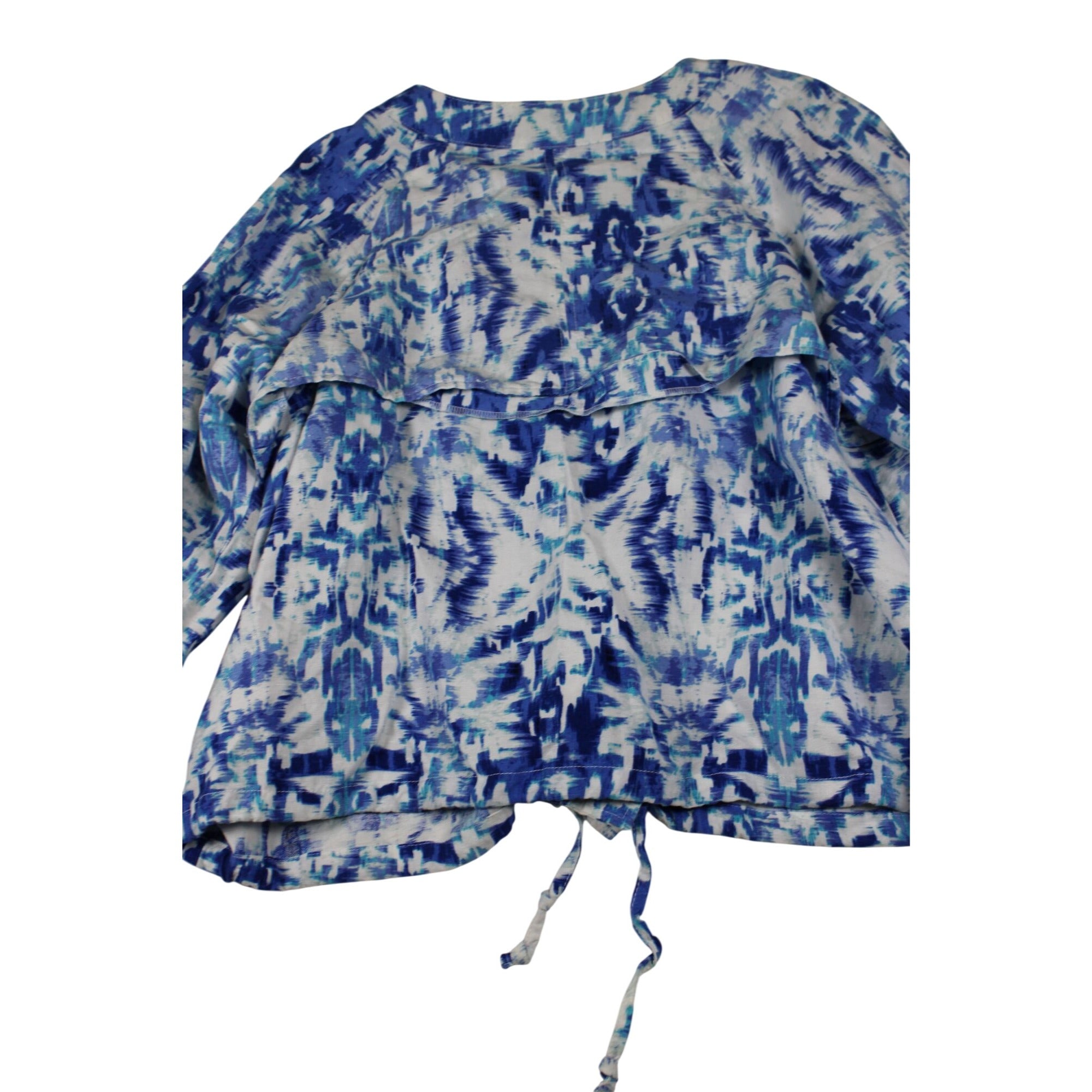 Ruby Rd. Womens Blue & White Abstract Print Linen Blend Drawstring Blouse Size 18