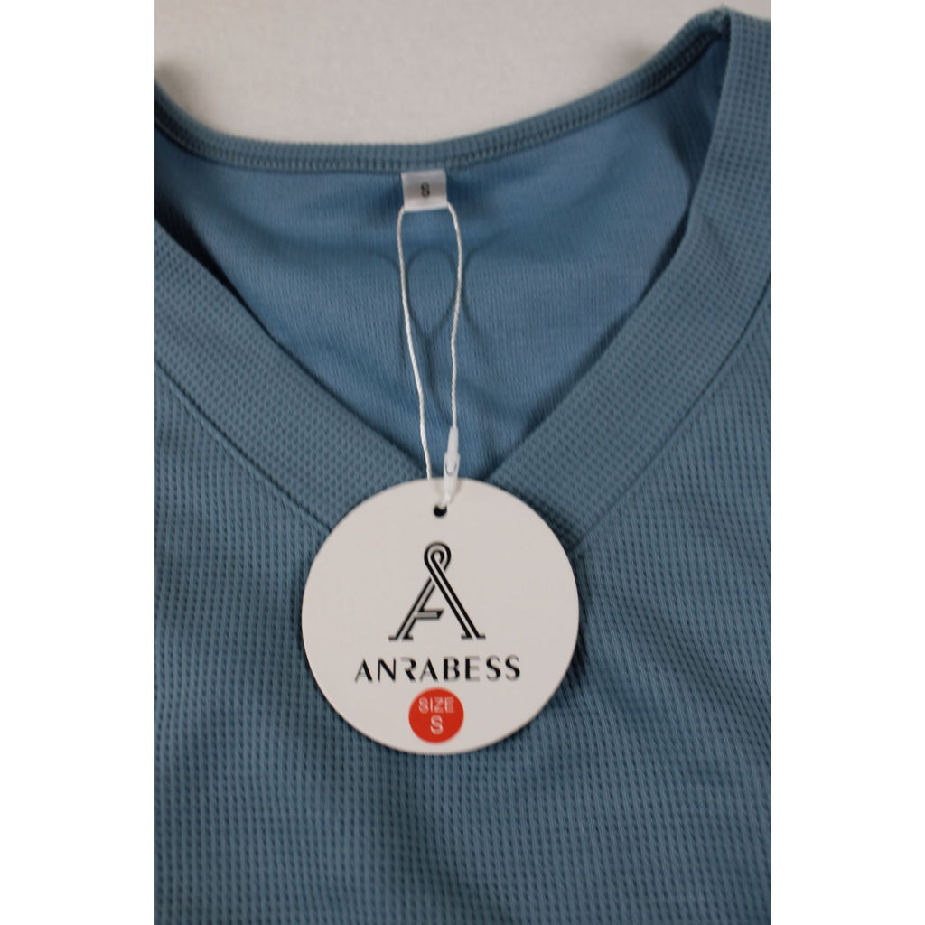 NWT AnaBess Blue V-Neck Short Sleeve Waffle Knit Top Size S
