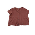 Button-Front Brown V-Neck Short Sleeve Top XL