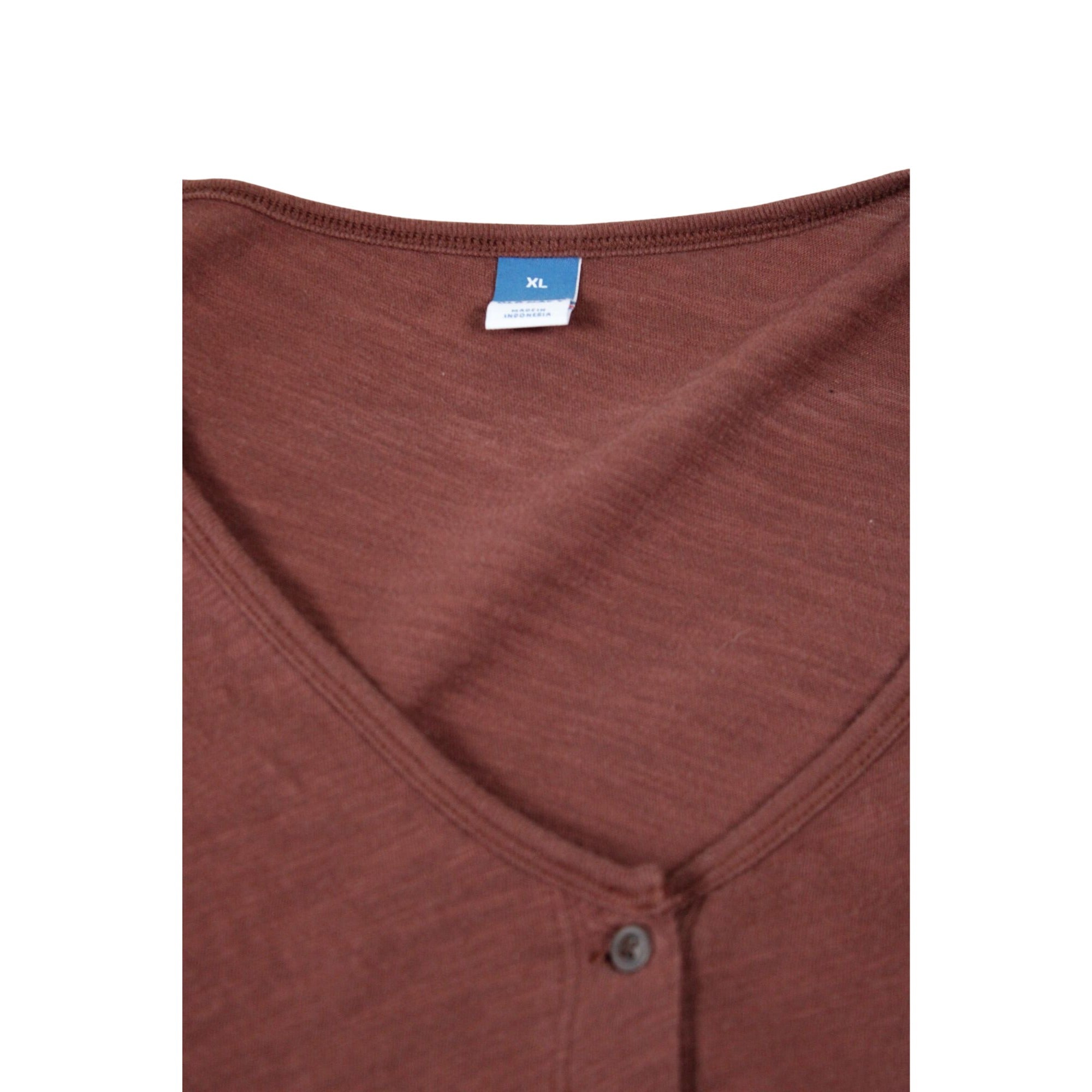 Button-Front Brown V-Neck Short Sleeve Top XL