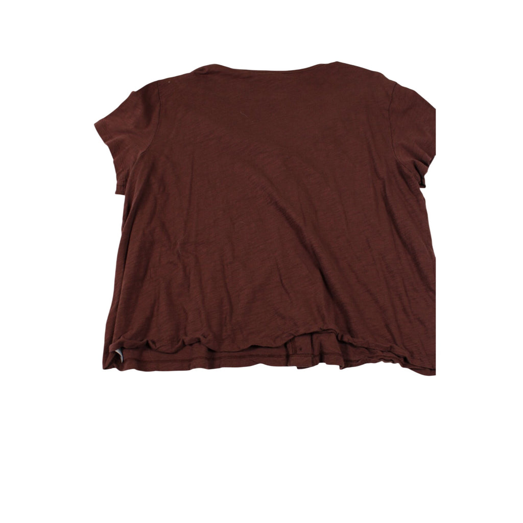 Button-Front Brown V-Neck Short Sleeve Top XL