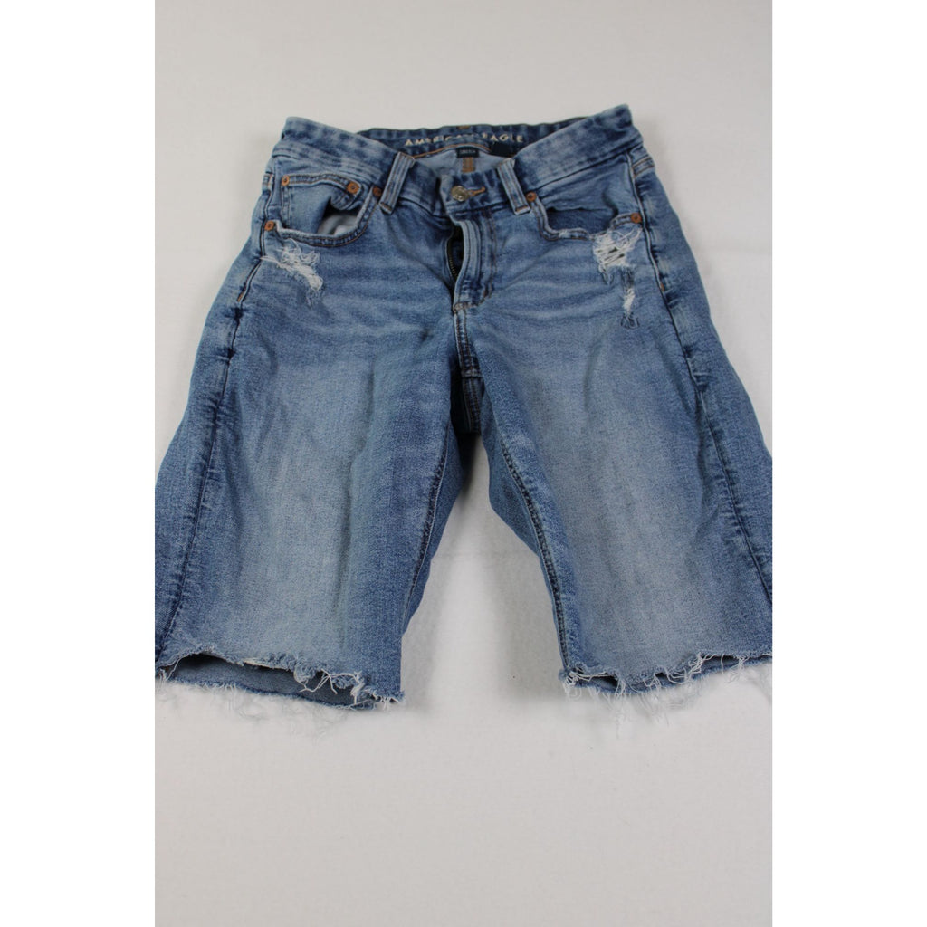 American Eagle Distressed Cutoff Denim Bermuda Shorts — Stretch, Size 6