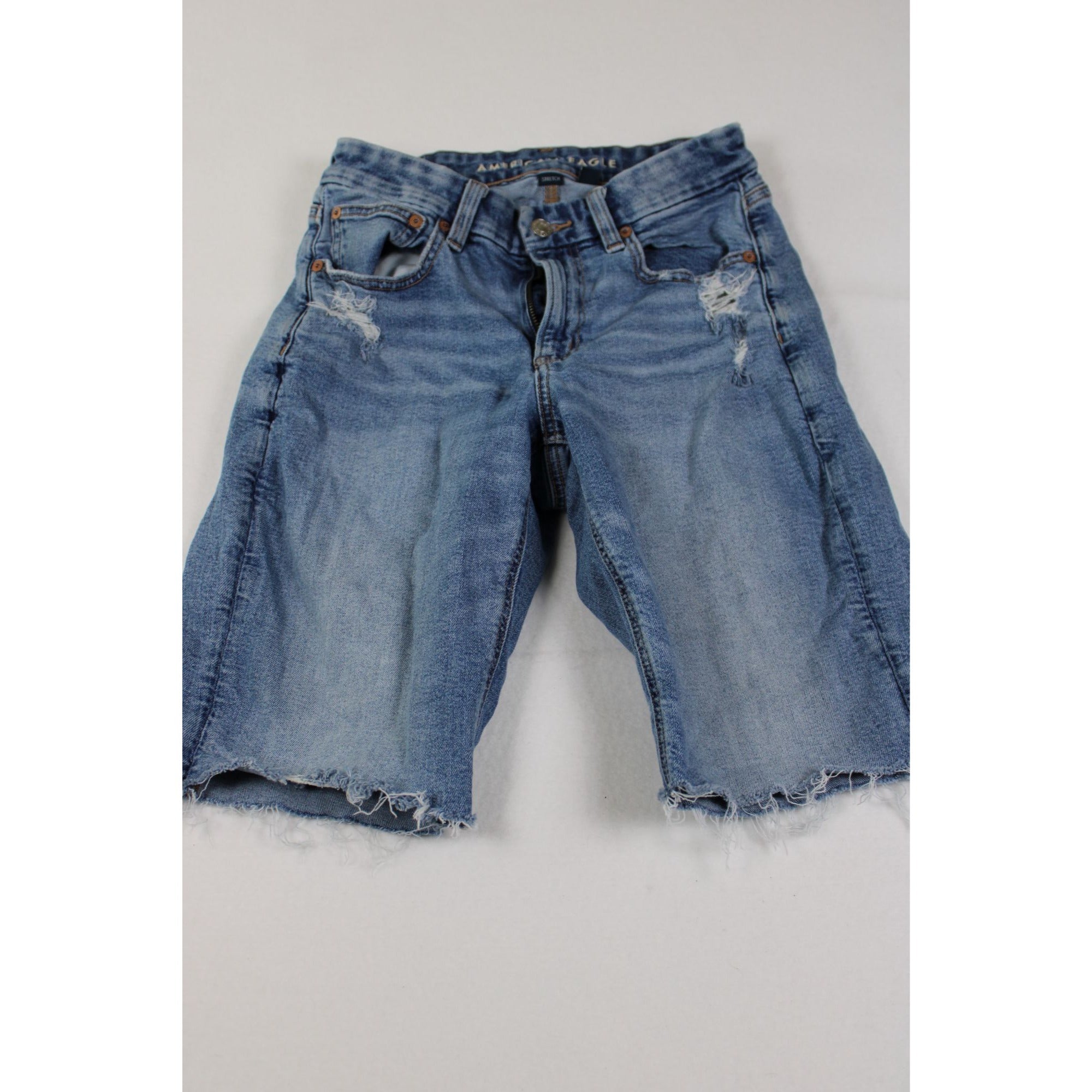 American Eagle Distressed Cutoff Denim Bermuda Shorts — Stretch, Size 6