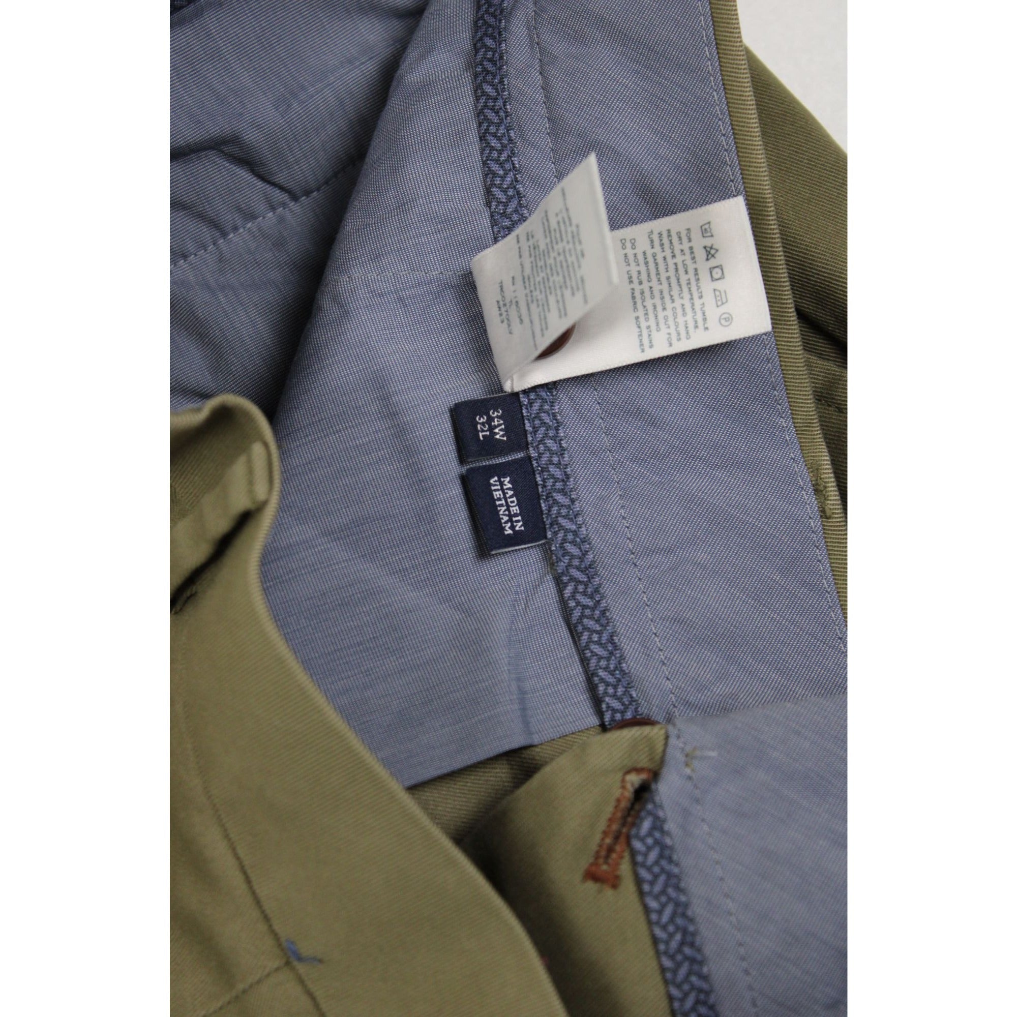 Mens Olive Green Chino Pants 34W X 32L Cotton Blend Slim Fit Made In Vietnam