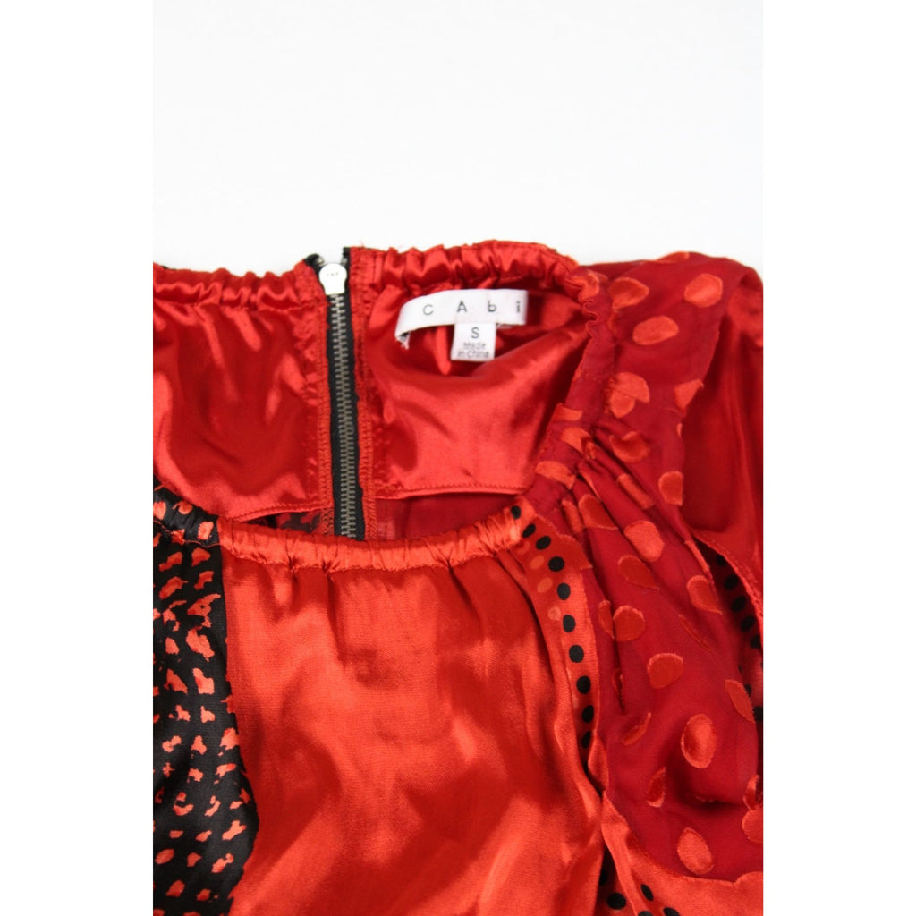 Cabi Red & Black Abstract Sleeveless Blouse With Back Zipper Small