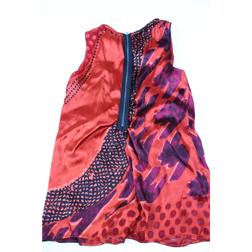Cabi Red & Black Abstract Sleeveless Blouse With Back Zipper Small