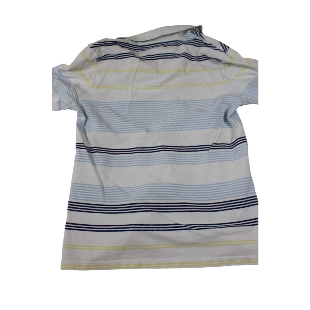 Banana Republic Mens Striped Polo Shirt White Blue Yellow Short Sleeve M