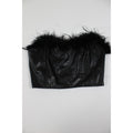 Black Faux Leather Feather Trim Strapless Corset Top Size M