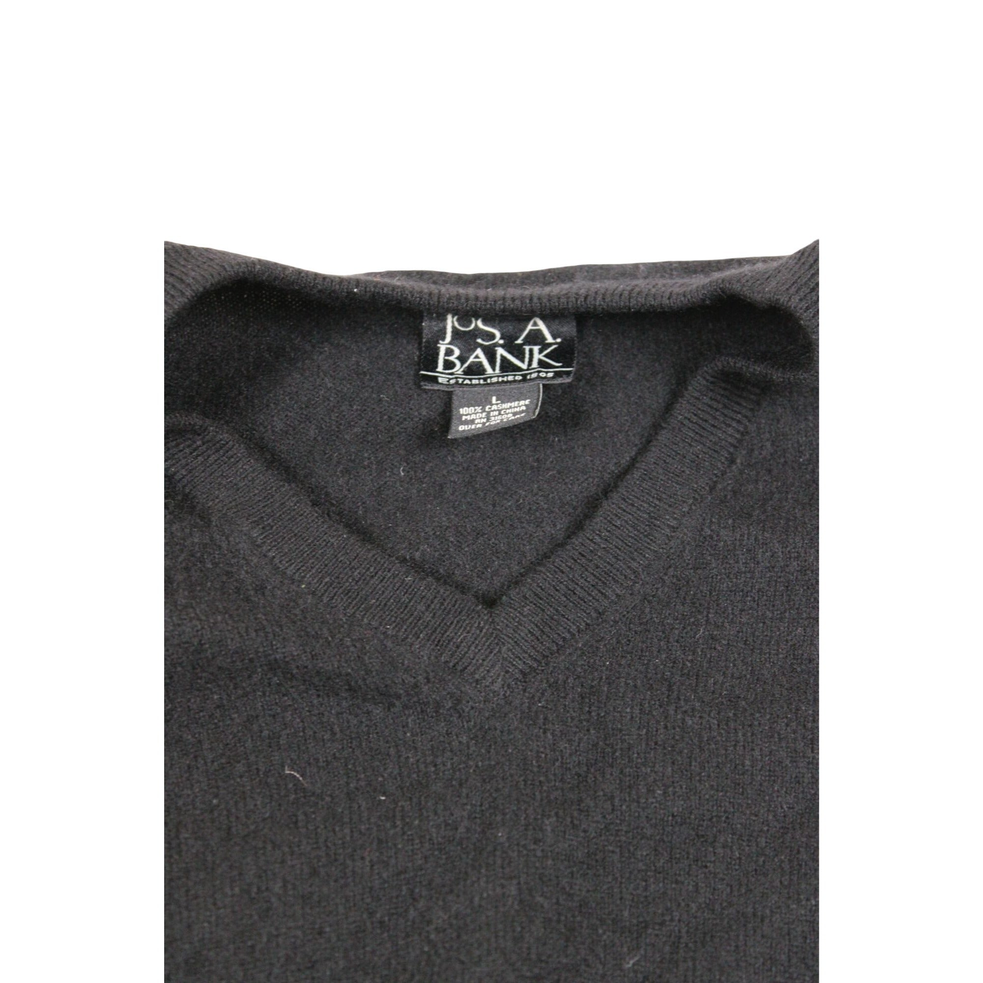 Jos A Bank Black 100% Cashmere V-Neck Sweater Large Mens