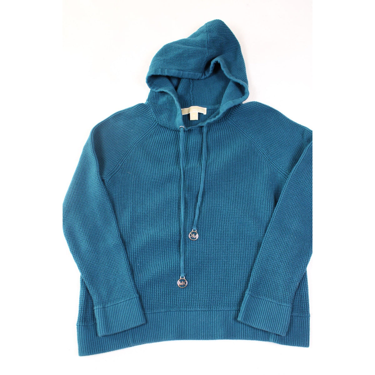 Michael Michael Kors Womens Blue Knit Hooded Sweater With MK Accents Size M