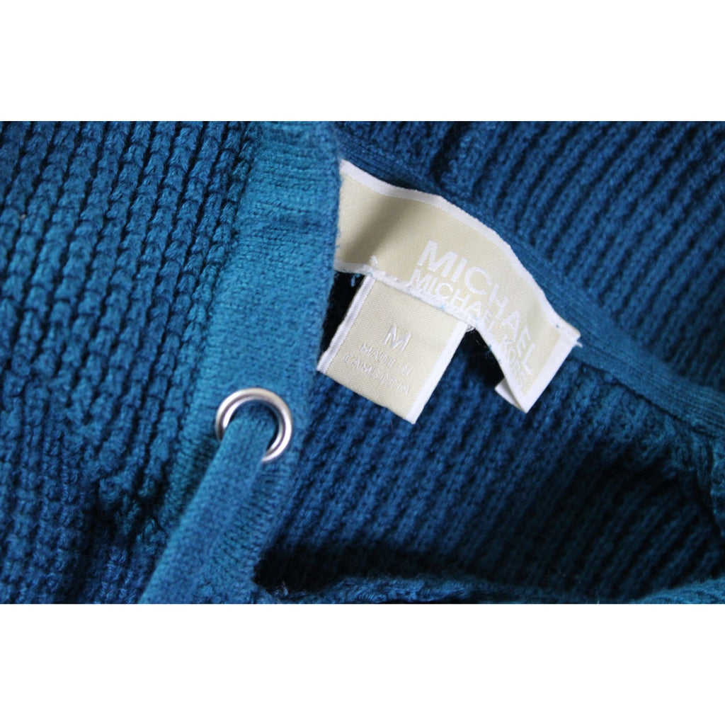 Michael Michael Kors Womens Blue Knit Hooded Sweater With MK Accents Size M