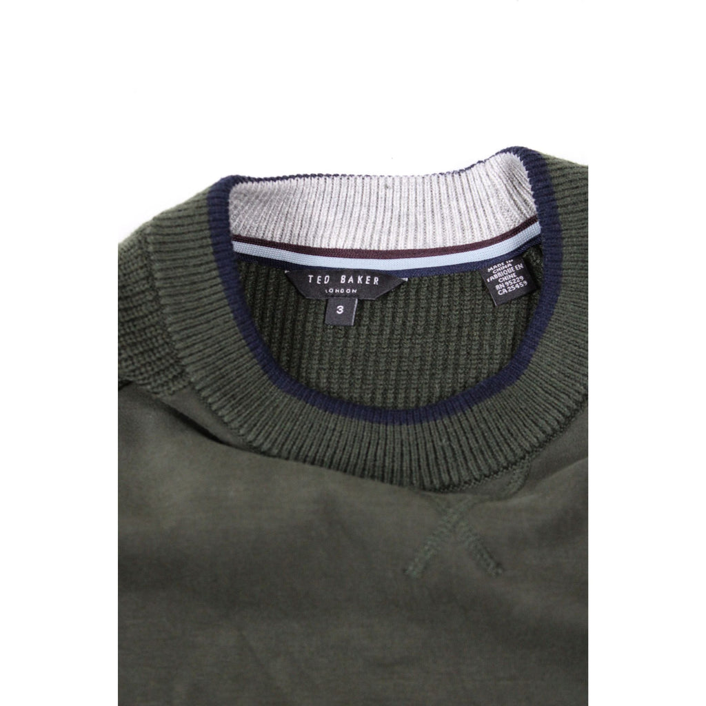 Ted Baker London Mens Reversible Crewneck Knit Sweater Olive & Grey Size 3(M)