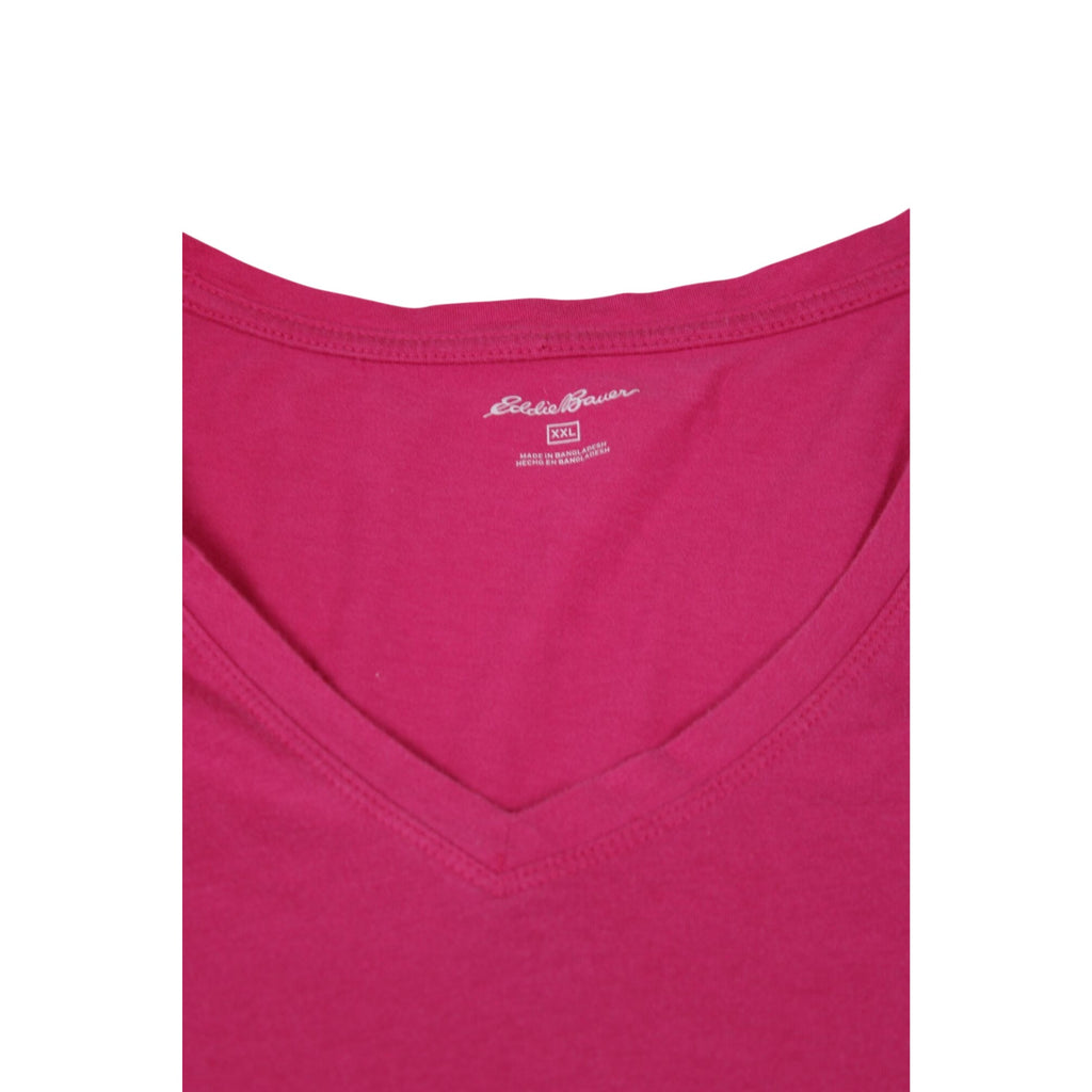 Eddie Bauer Womens Pink V-Neck T-Shirt XXL Soft Cotton Short Sleeve Casual