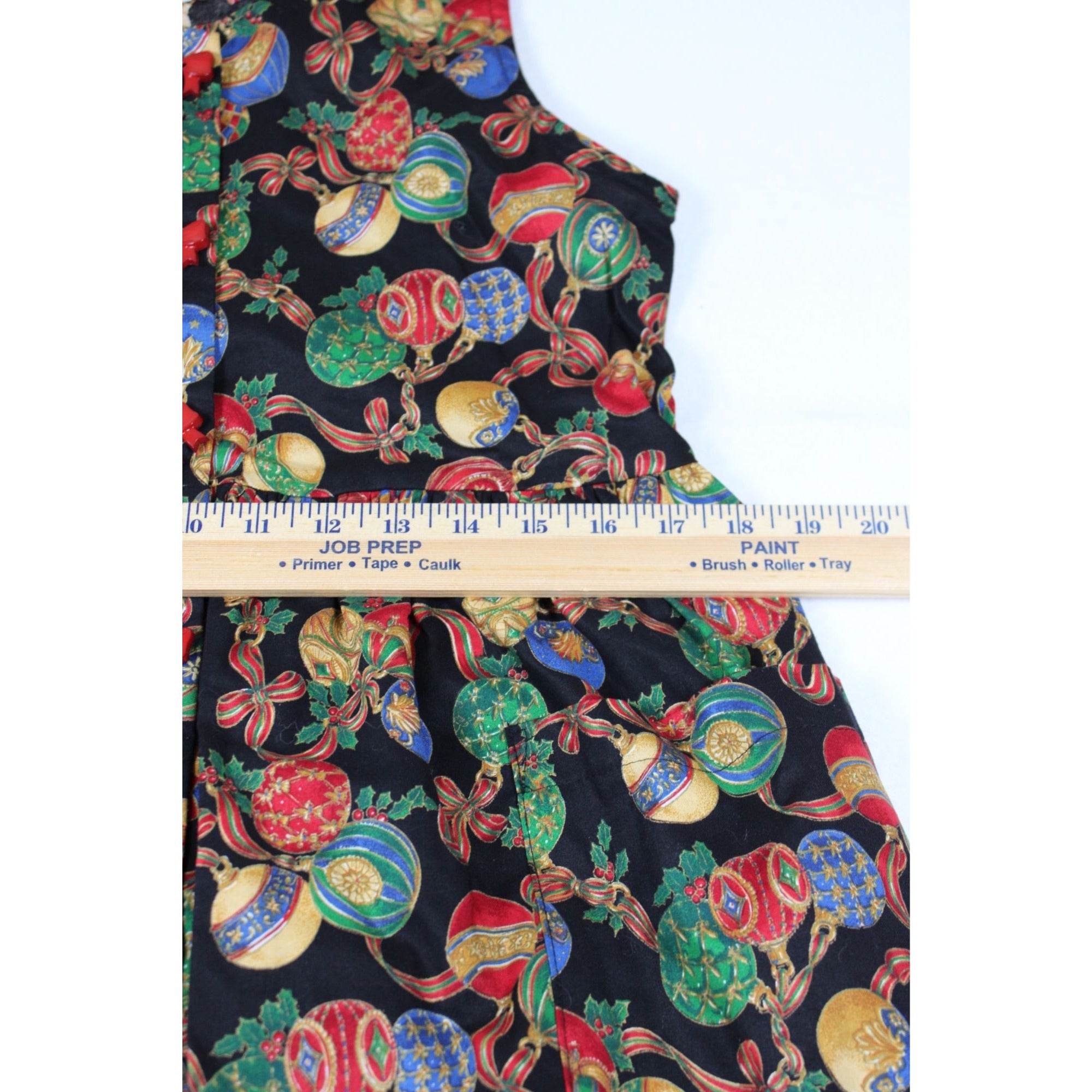 R.J. Stevens Festive Holiday Maxi Dress Ornament Print Red Bow Accents Sleeveless