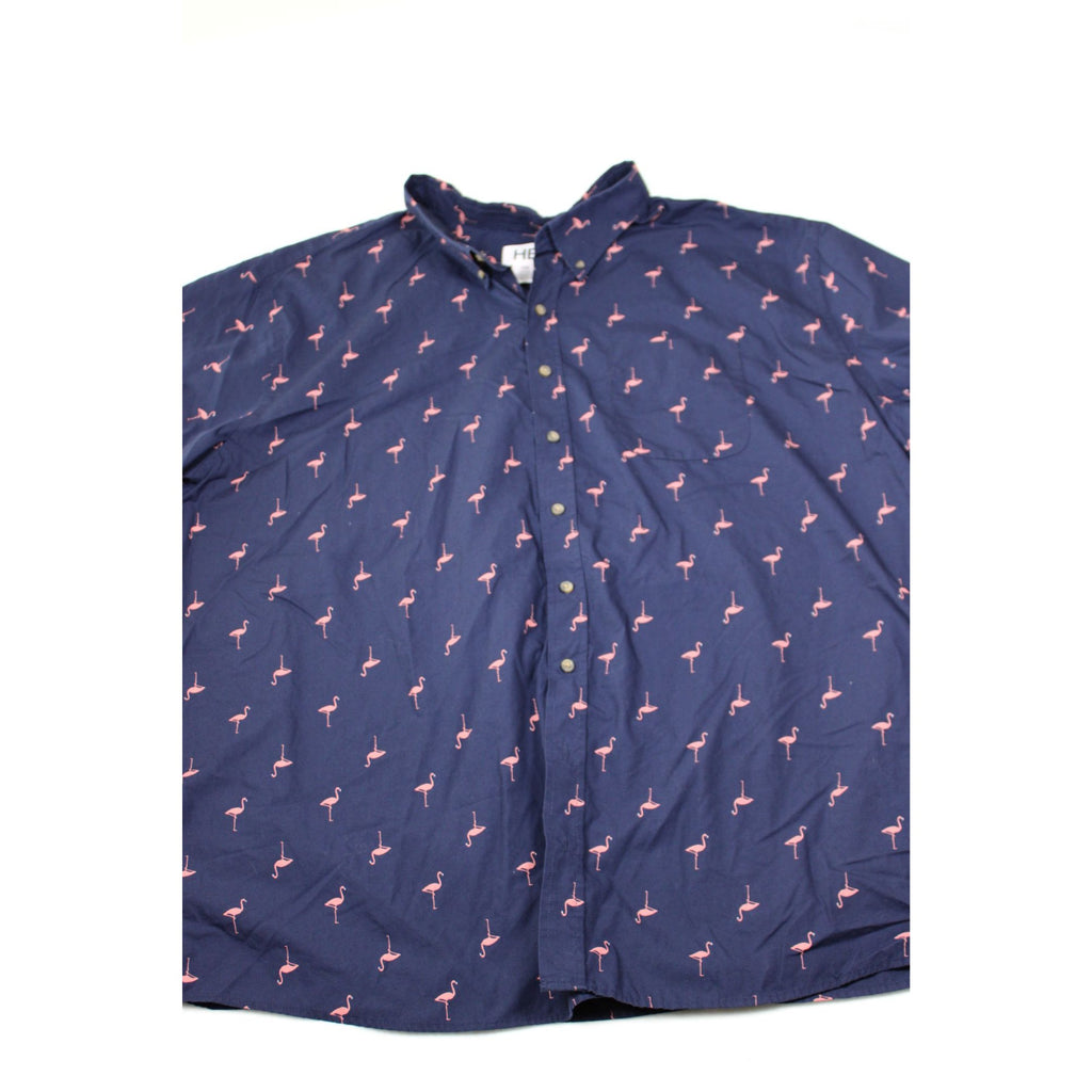 Mens Navy Flamingo Print Button-Up Shirt 4XL