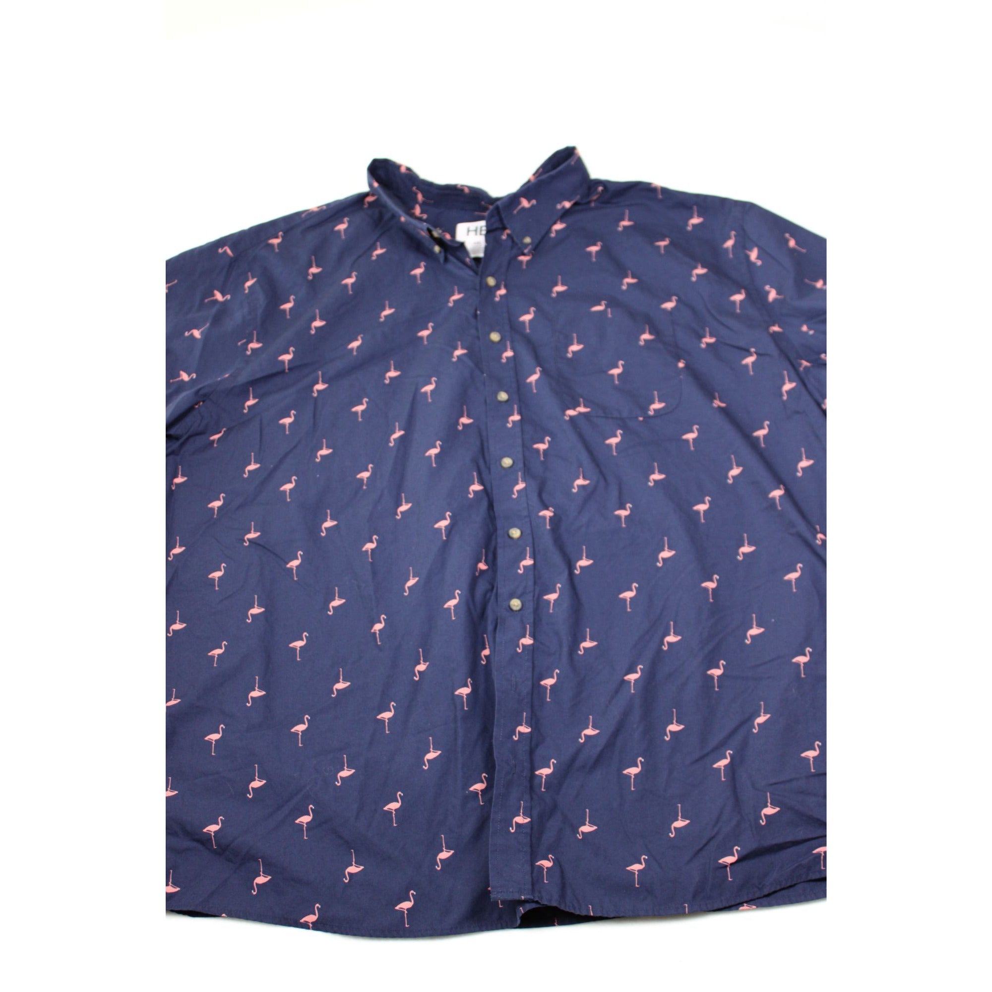 Mens Navy Flamingo Print Button-Up Shirt 4XL