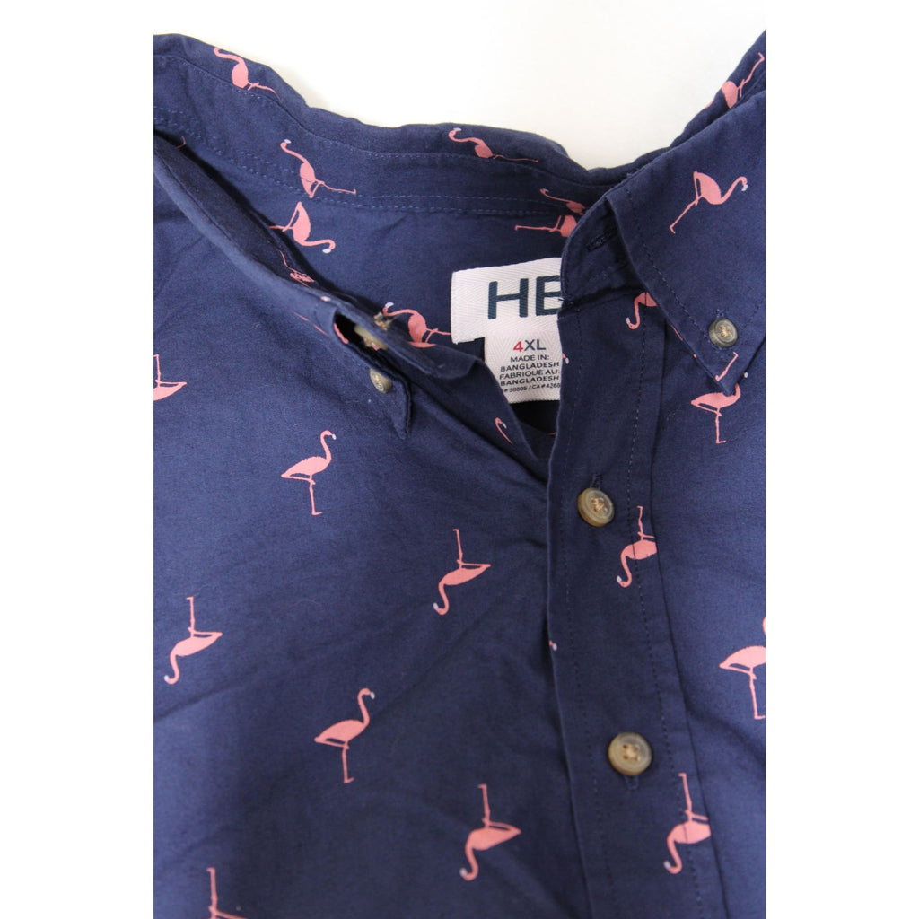 Mens Navy Flamingo Print Button-Up Shirt 4XL