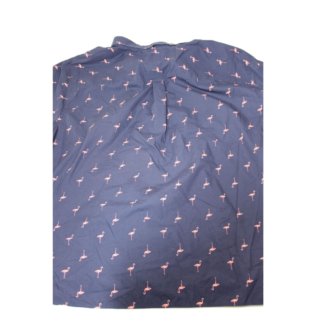 Mens Navy Flamingo Print Button-Up Shirt 4XL