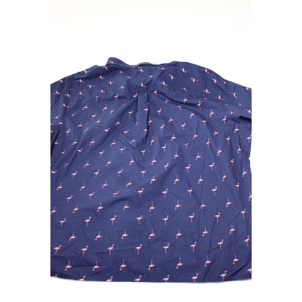 Mens Navy Flamingo Print Button-Up Shirt 4XL