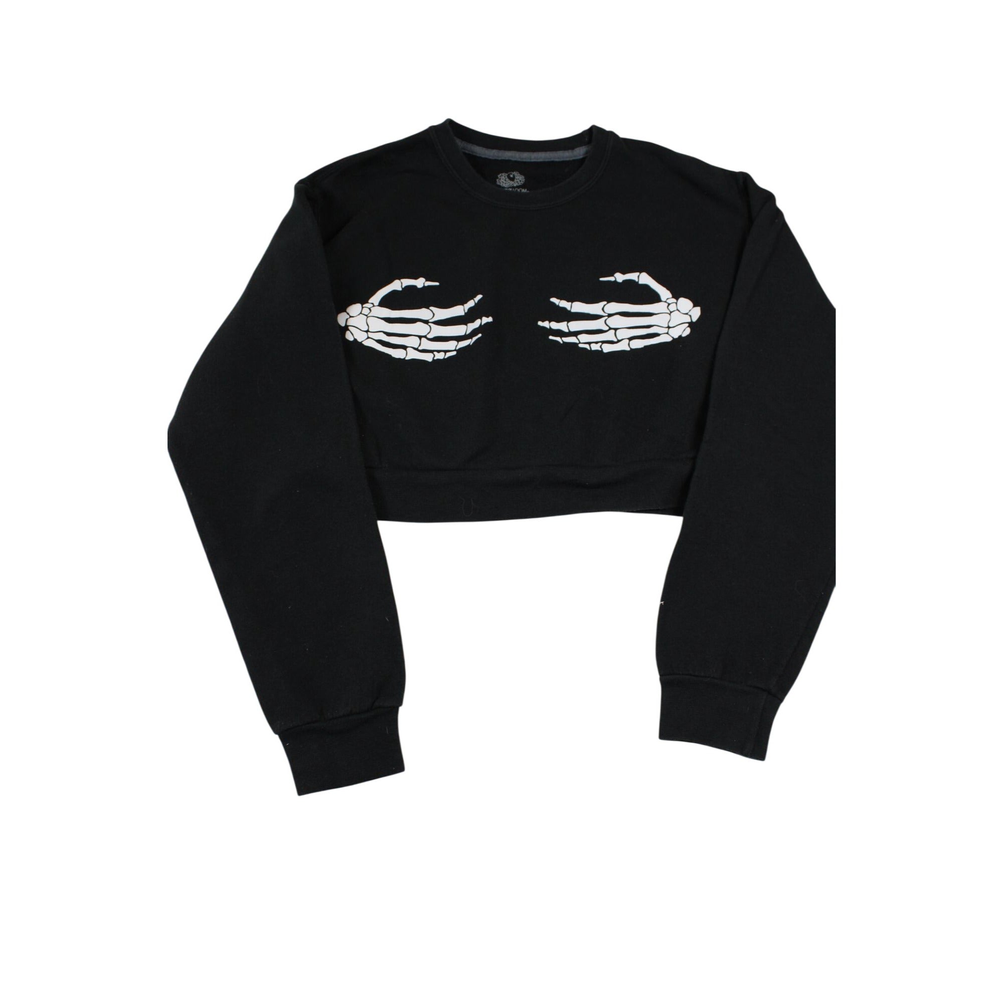 Skeleton Hands Black Cropped Sweatshirt By Fruit Of The Loom Size S