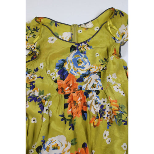 Anthropologie Moulinette Soeurs Chartreuse Floral Dress — Flutter Sleeve, Sz 12