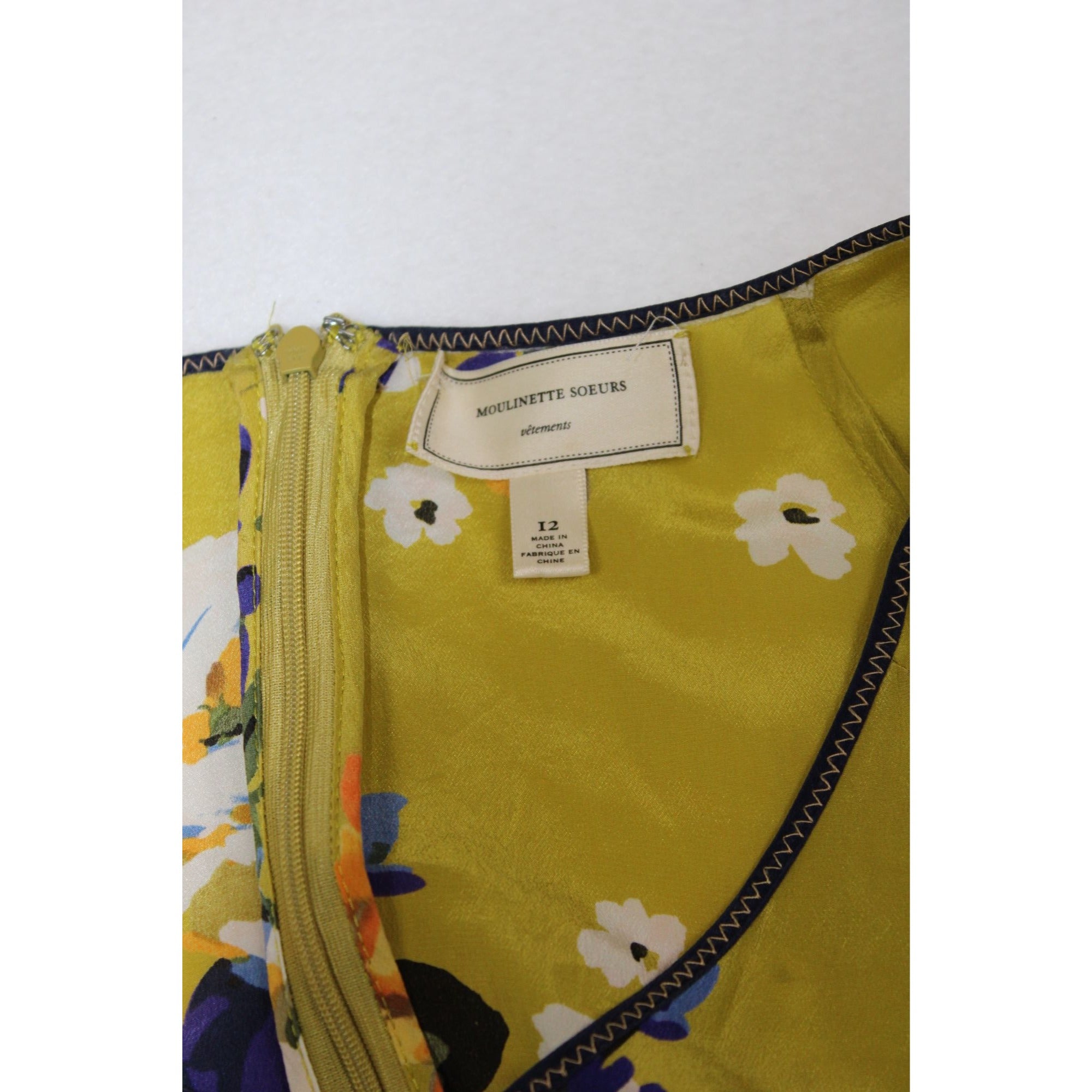 Anthropologie Moulinette Soeurs Chartreuse Floral Dress — Flutter Sleeve, Sz 12