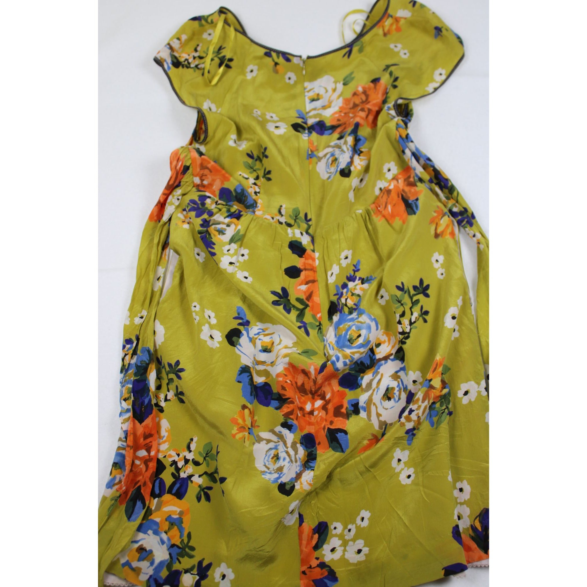 Anthropologie Moulinette Soeurs Chartreuse Floral Dress — Flutter Sleeve, Sz 12