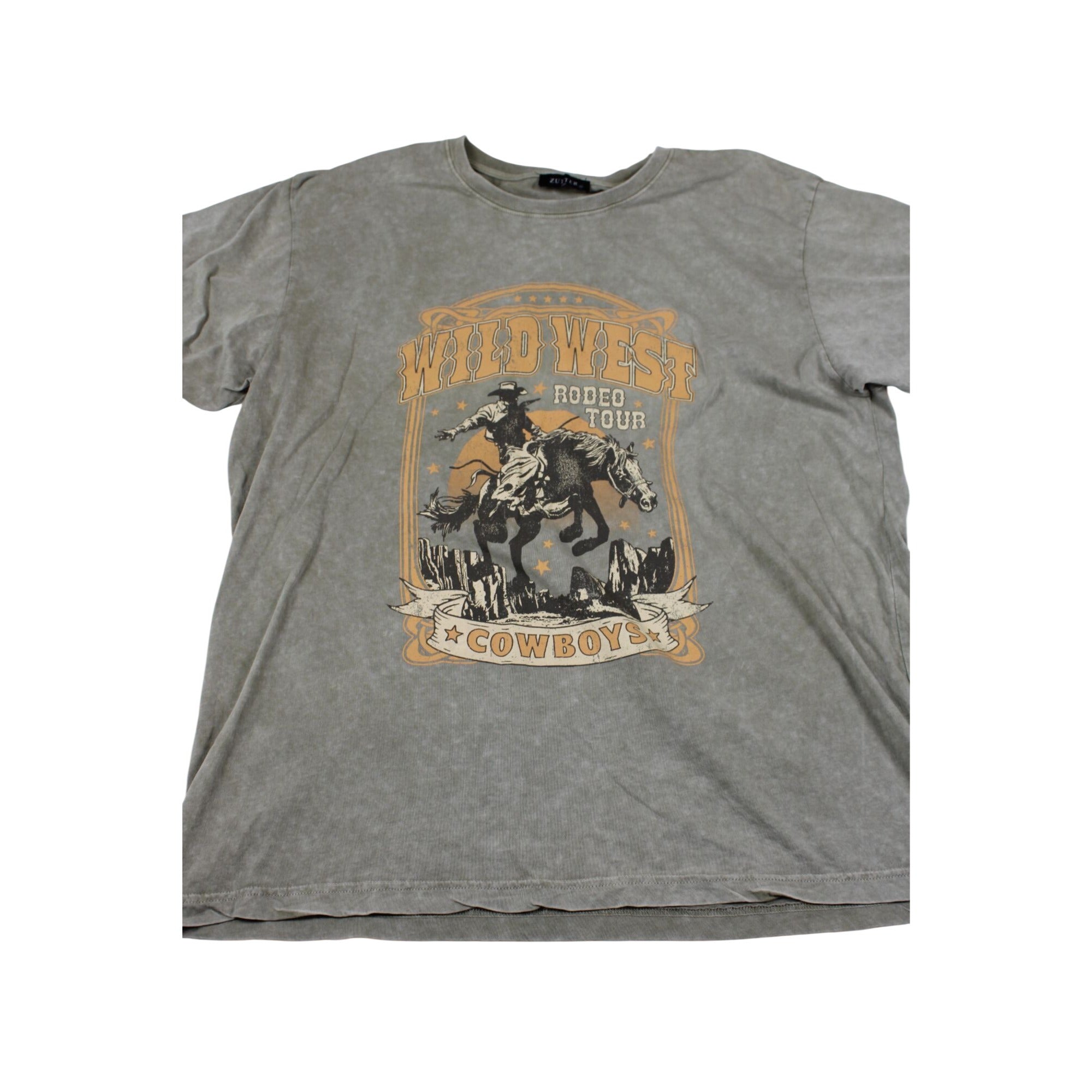 Wild West Rodeo Tour Graphic Tee Cowboy Design Distressed Look Zutter Medium