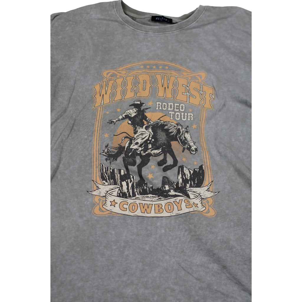 Wild West Rodeo Tour Graphic Tee Cowboy Design Distressed Look Zutter Medium