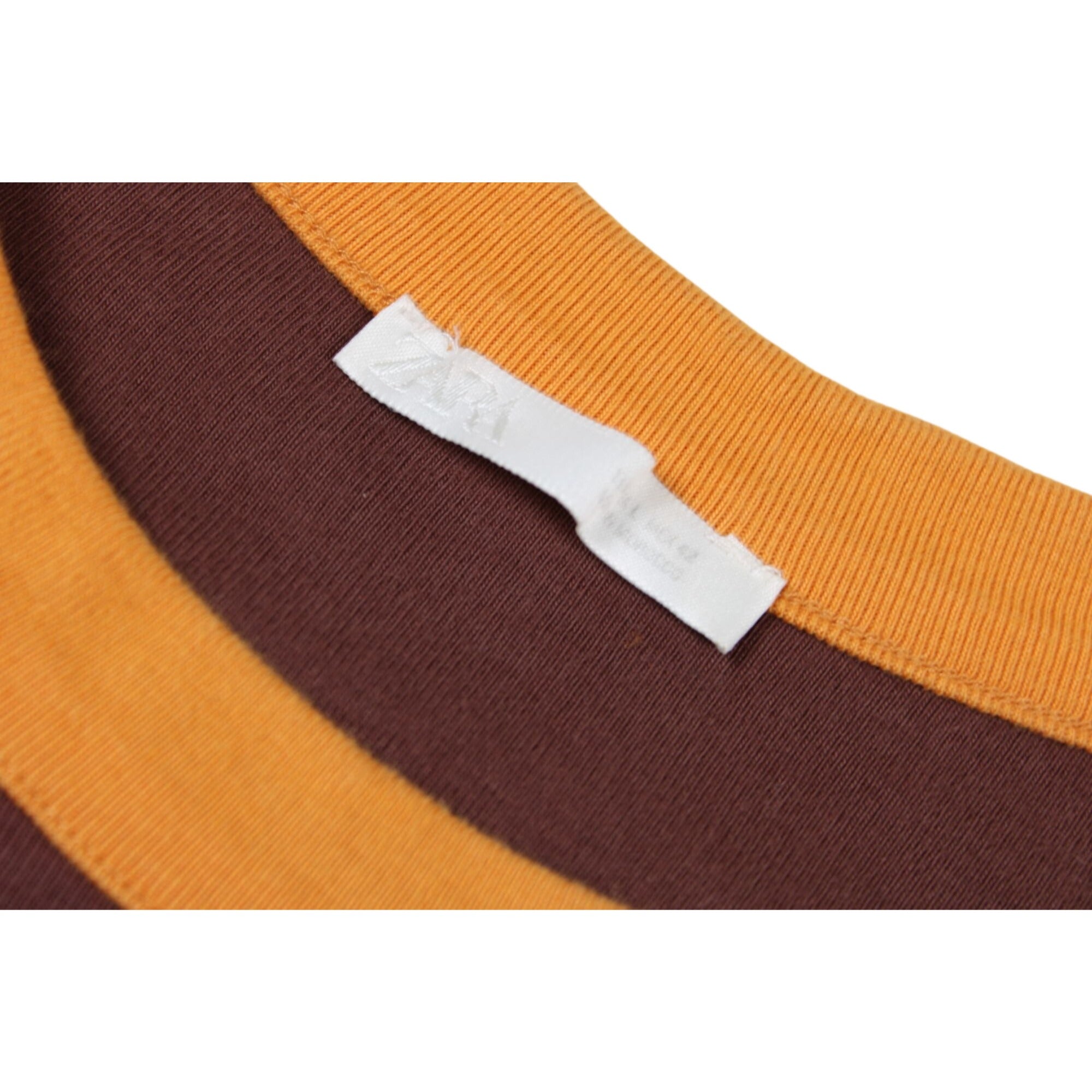 Zara Brown & Mustard Ringer T-Shirt Size L