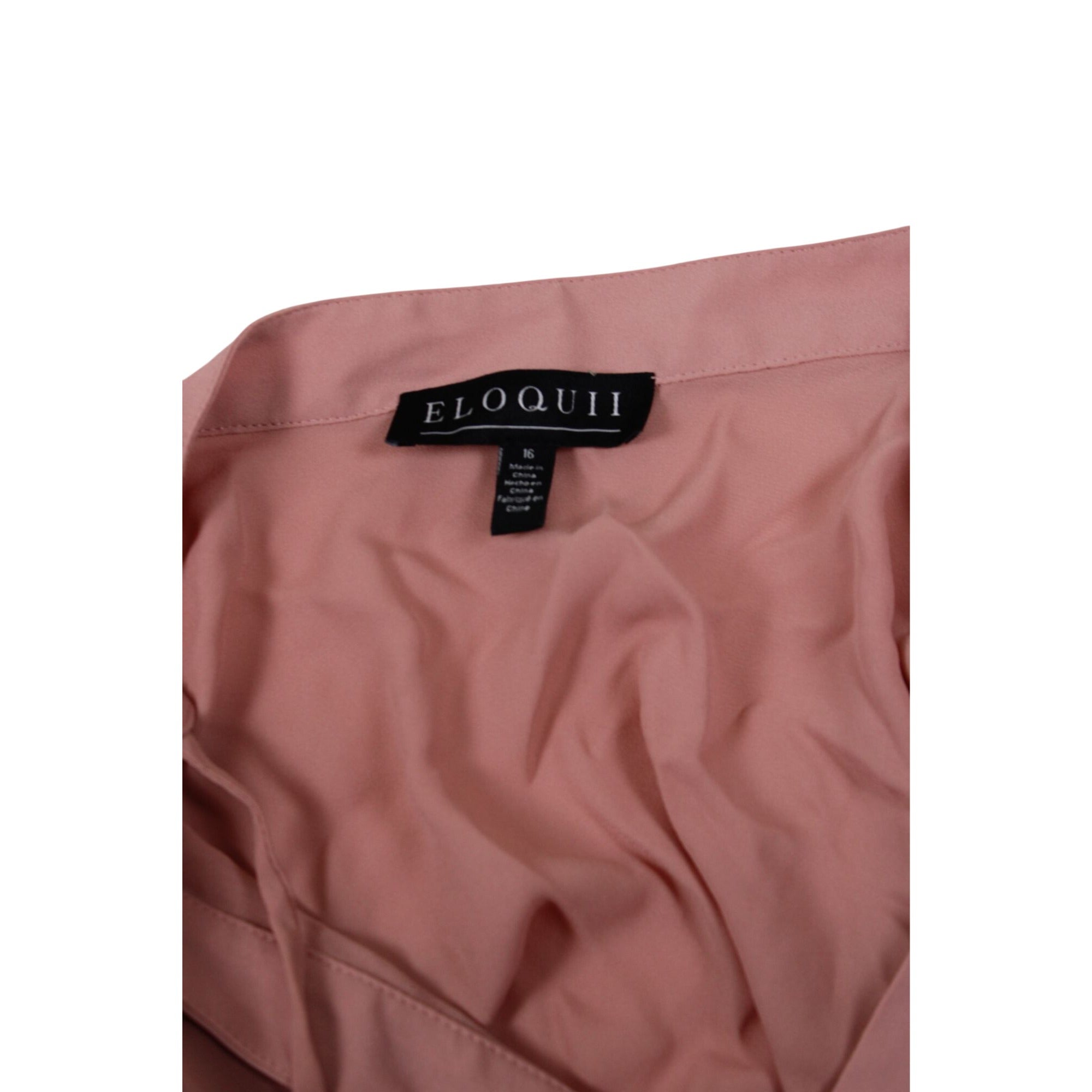 Eloquii Plus Size 16 Pink Flutter Sleeve Blouse With Tie Neck Detail