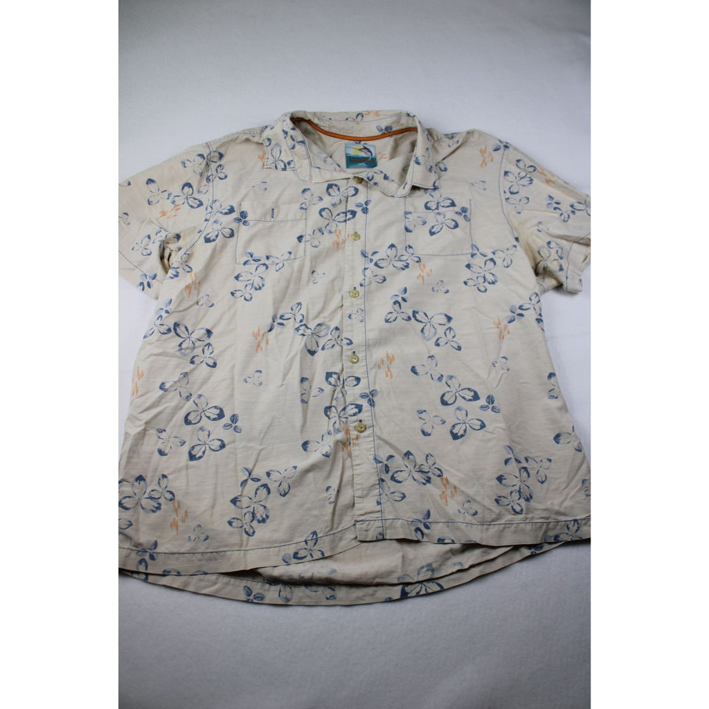 Tommy Bahama Island Modern Fit Button Up Camp Shirt White Blue Floral Resort Vacation Men’s