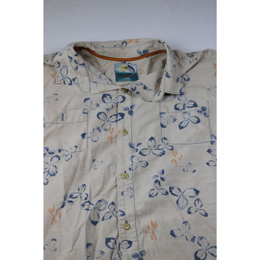 Tommy Bahama Island Modern Fit Button Up Camp Shirt White Blue Floral Resort Vacation Men’s