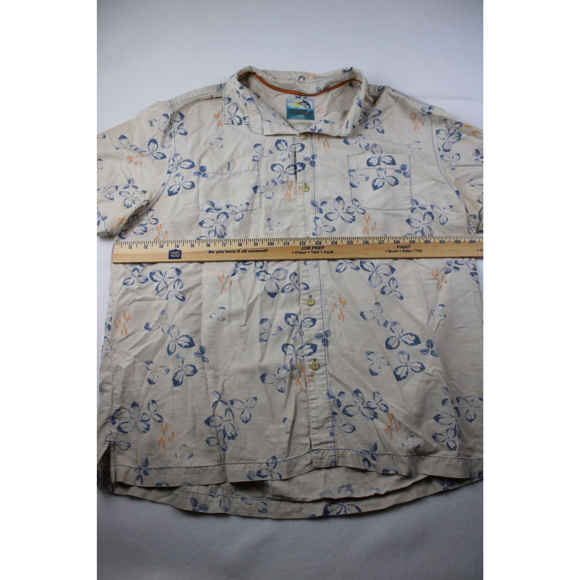 Tommy Bahama Island Modern Fit Button Up Camp Shirt White Blue Floral Resort Vacation Men’s
