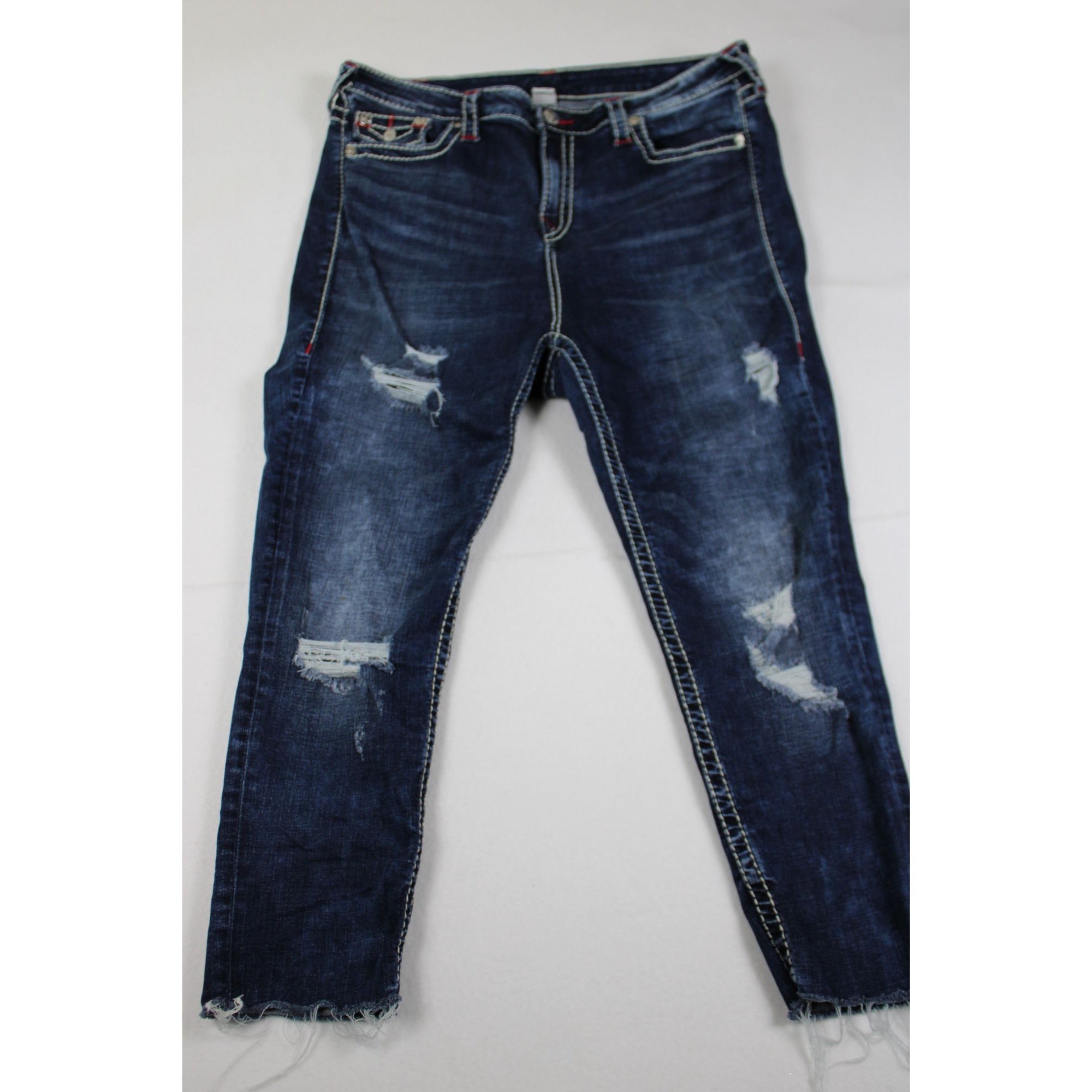 True Religion Super T Big Stitch Jeans Dark Wash Men’s Size 38 Contrast Stitching Y2K Denim