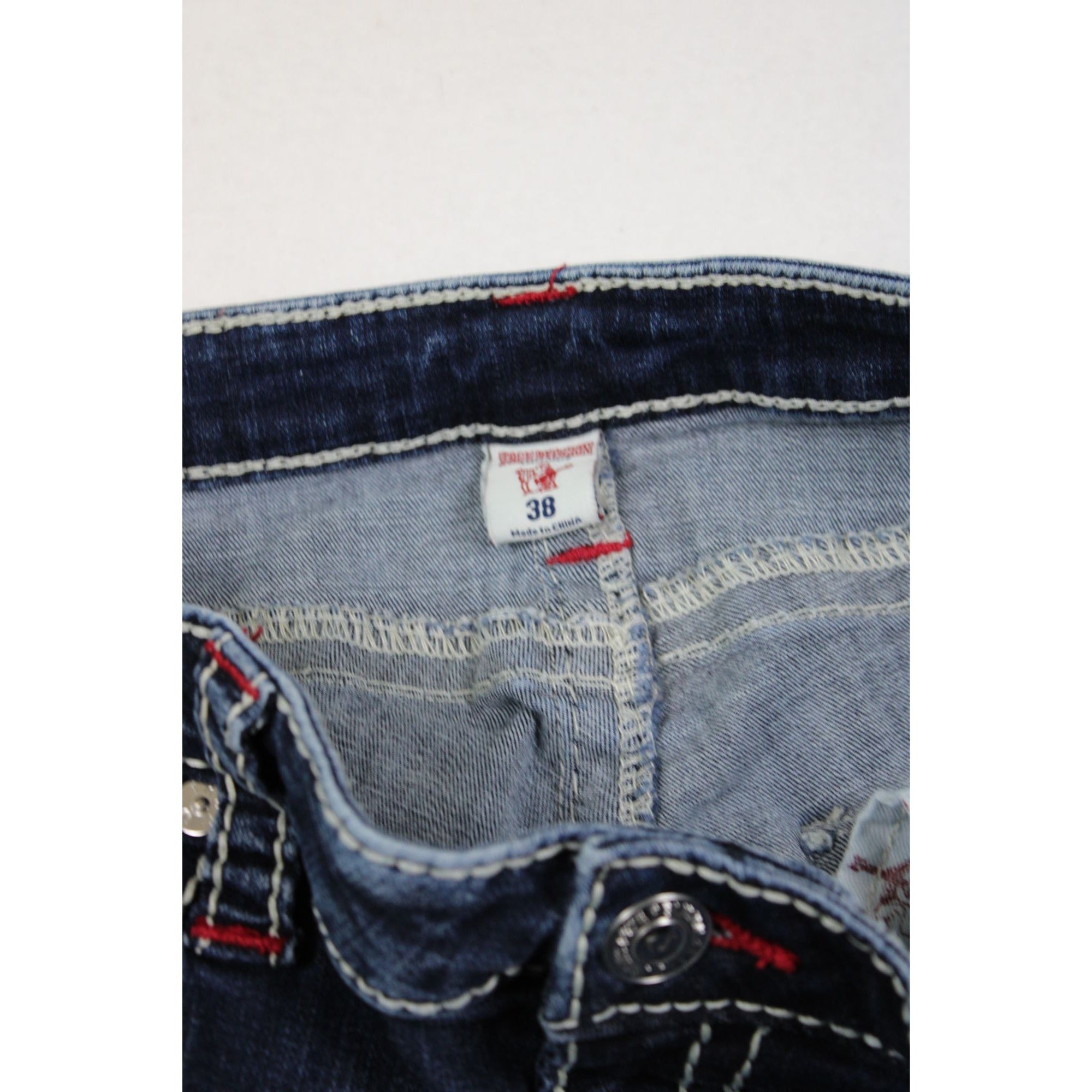 True Religion Super T Big Stitch Jeans Dark Wash Men’s Size 38 Contrast Stitching Y2K Denim