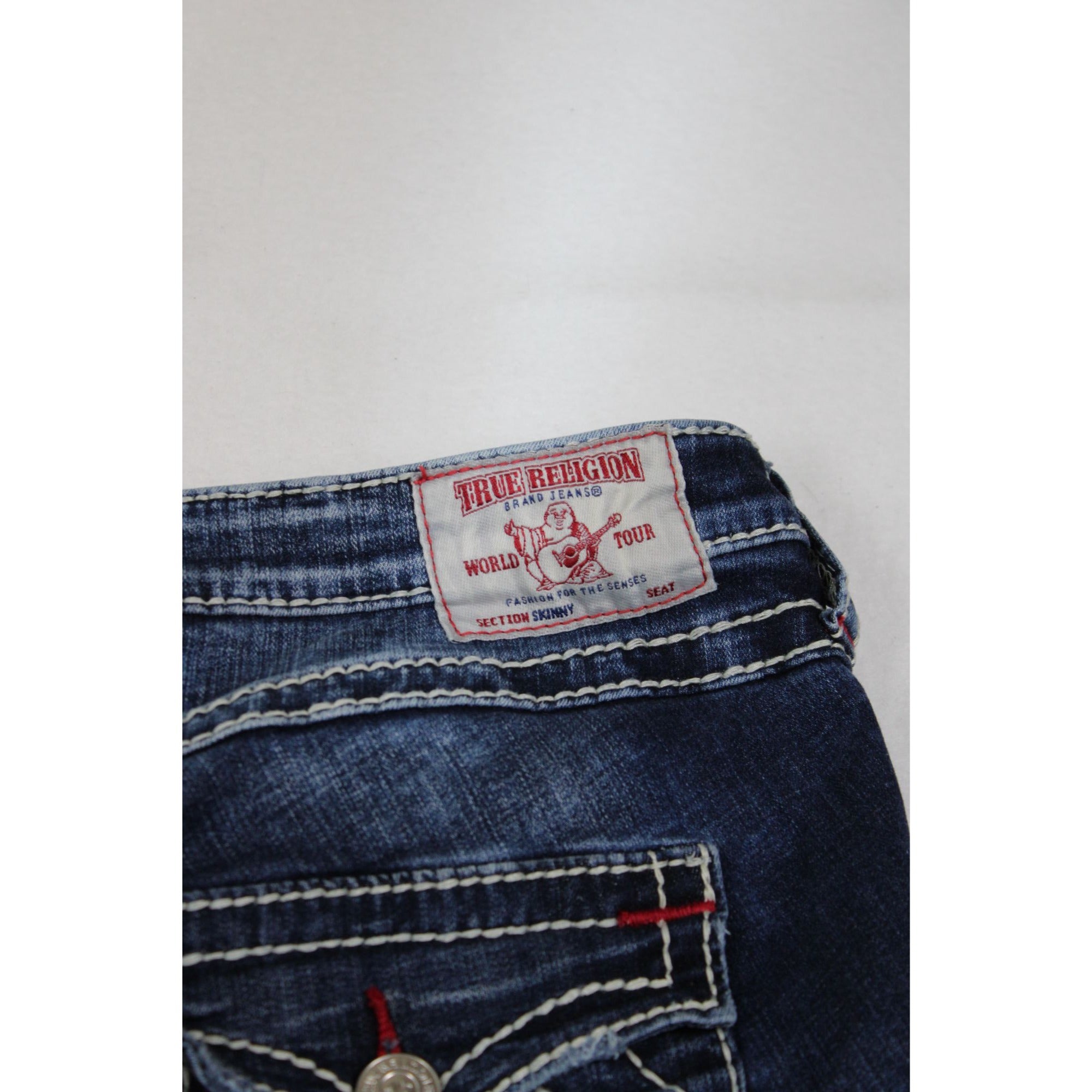 True Religion Super T Big Stitch Jeans Dark Wash Men’s Size 38 Contrast Stitching Y2K Denim
