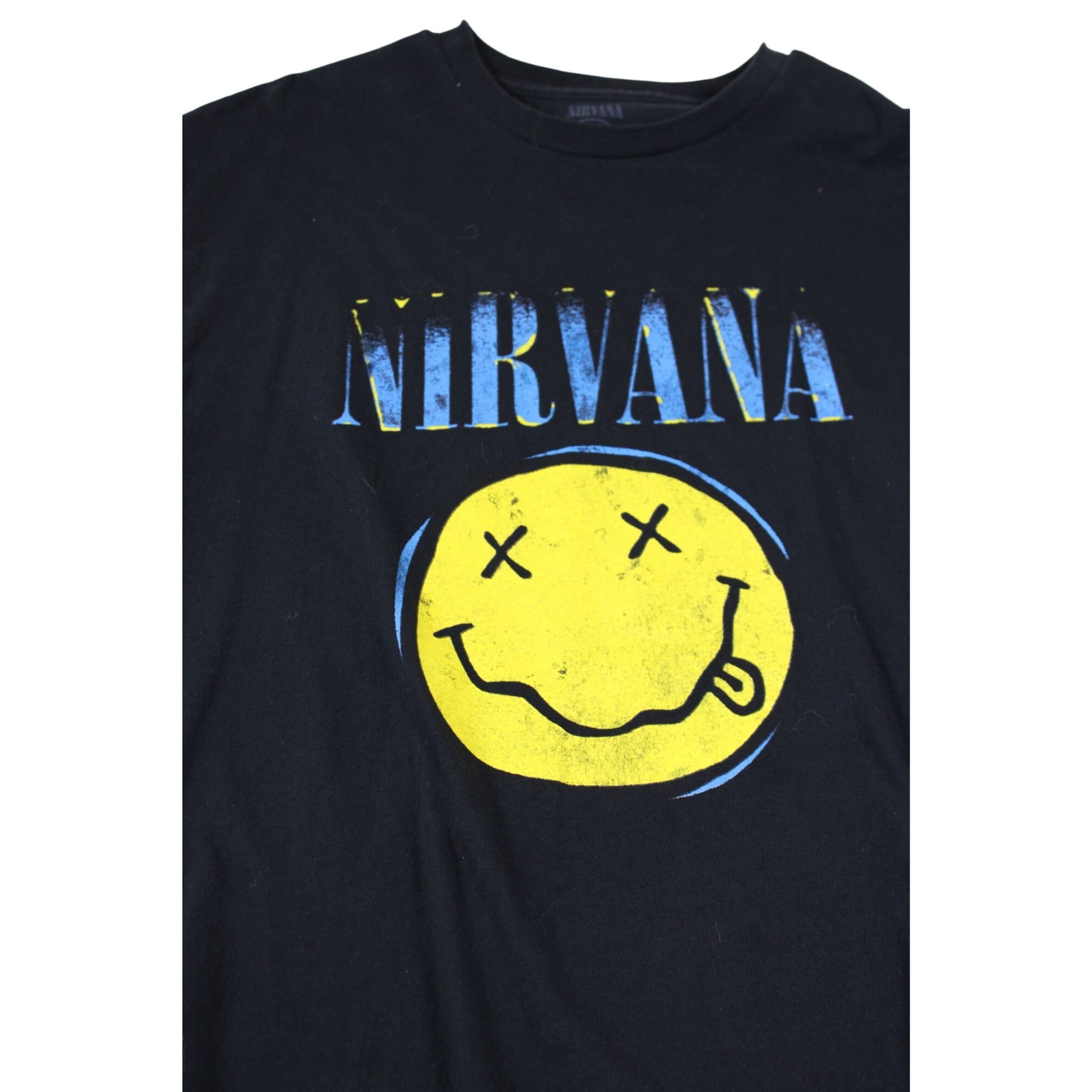 Nirvana Smiley Face Graphic Band Tee Black XL