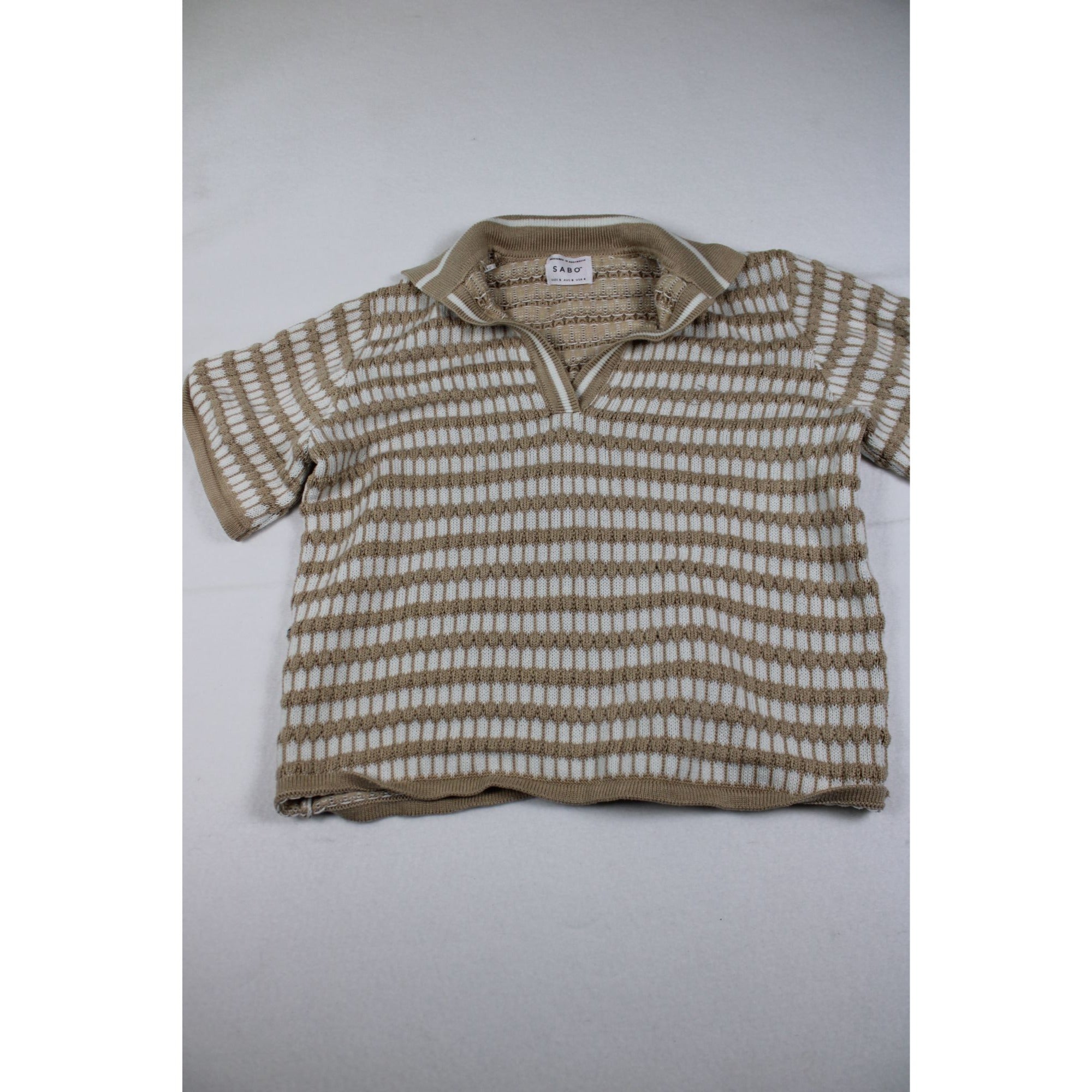 SABO Skirt Tan Cream Textured Knit Top Checkered Pointelle Australian Brand Size S US 4