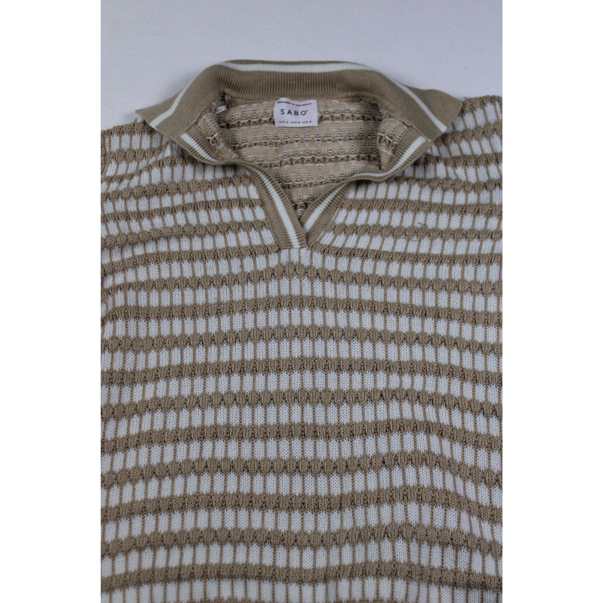 SABO Skirt Tan Cream Textured Knit Top Checkered Pointelle Australian Brand Size S US 4